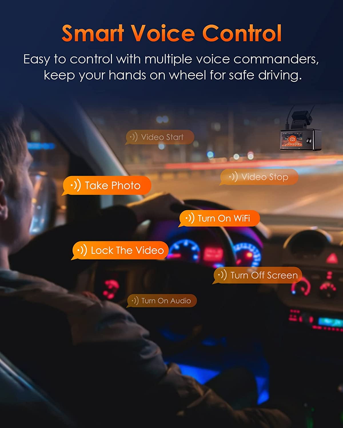 Vantrue E3 2.5K 3 Channel WiFi Dash Cam 1944P+1080P+1080P Front and Rear Inside 3 Way GPS Dash Camera for Car Voice Control IR Night Vision 24 Hrs Parking Mode Motion Detection - Image 6