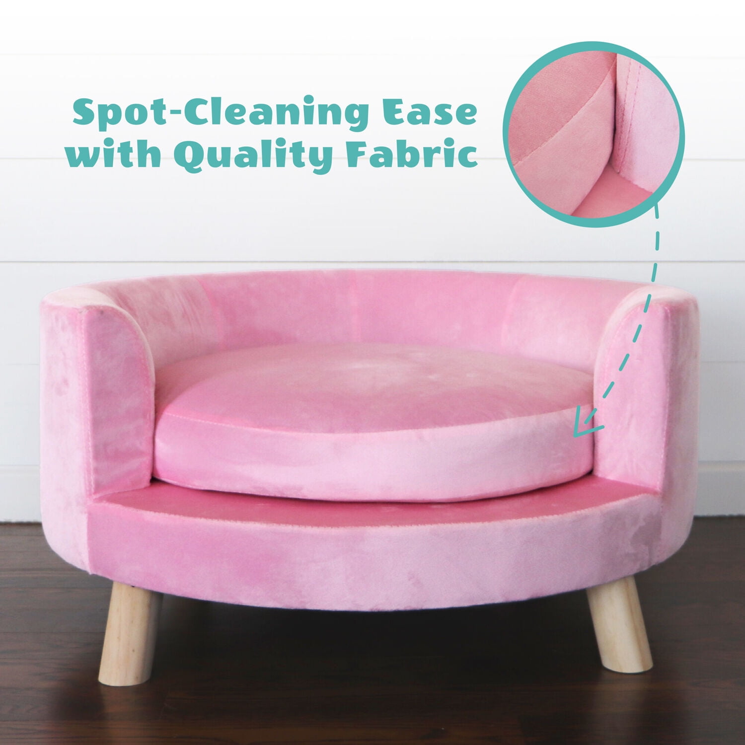 Critter Sitters 28-In. Elegant Pink Faux-Velvet Circular Pet Bed for Small to Medium-Sized Dogs and Cats - Image 10