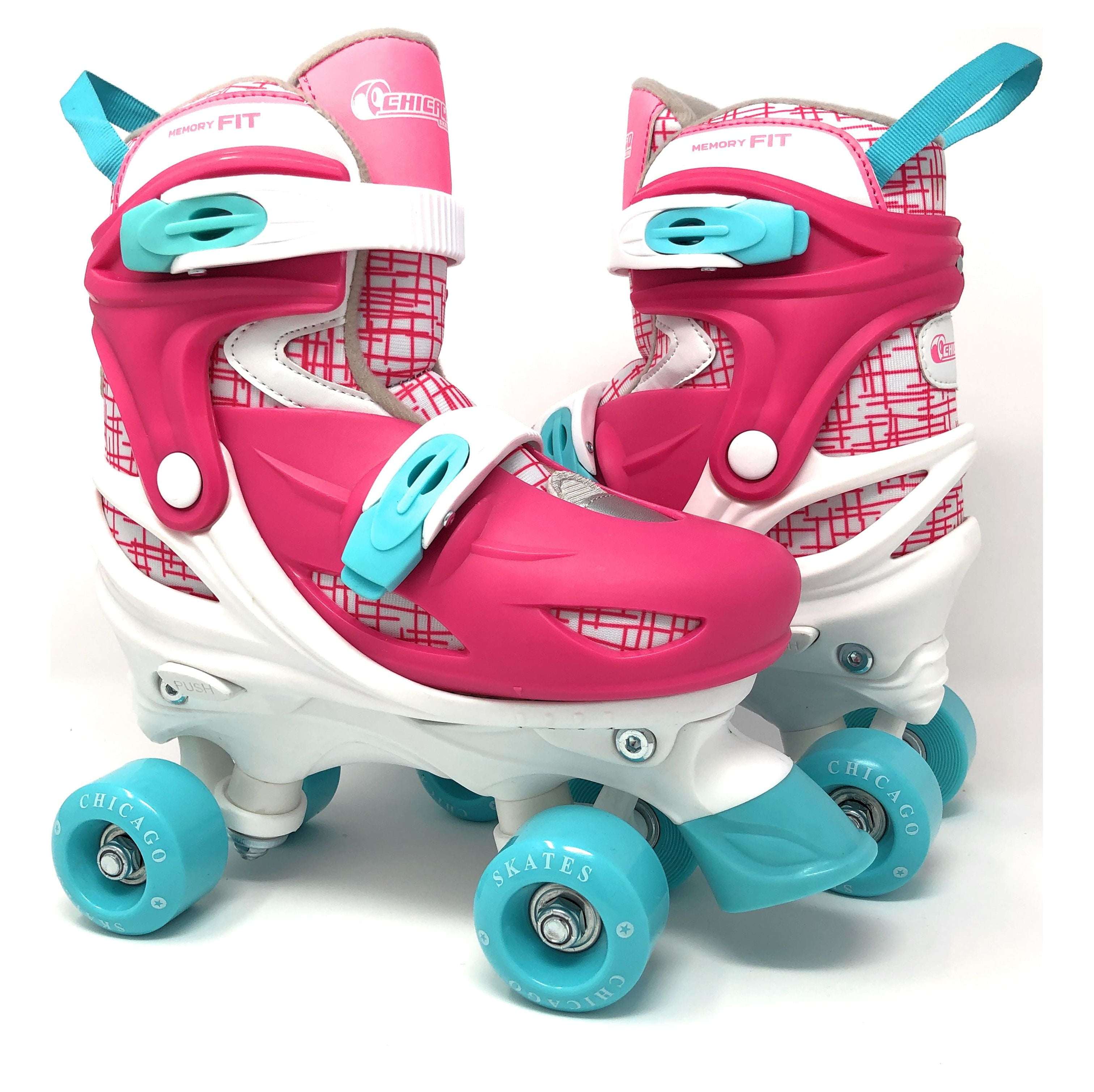 Chicago Skates Adjustable Quad Roller Skate Combo Set Pink/White/Teal – Skates, Helmet, Knee Pads, And Wrist Guards - Size Medium(1-4) - Image 2