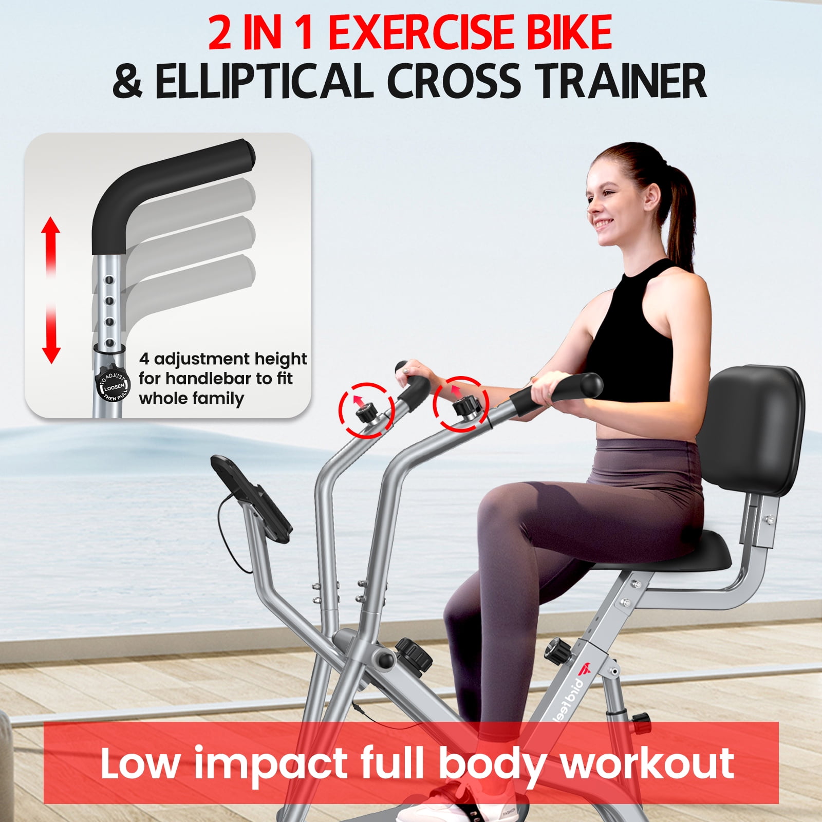 LNOW Elliptical Exercise Machine Foldable Exercise Bike with Arm Exerciser Indoor Cycling Bike Magnetic Stationary Bike 300lbs - Image 7