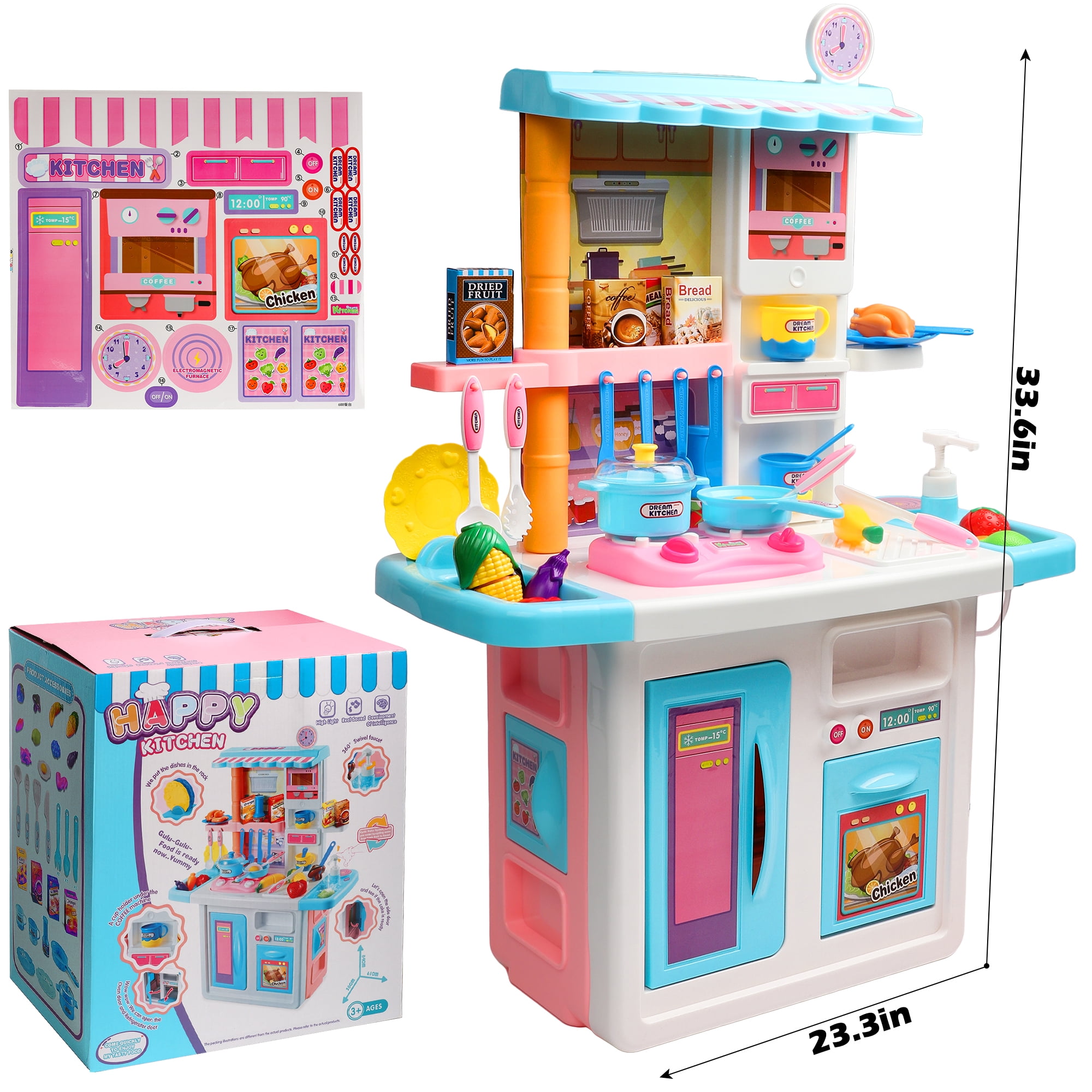 Beefunni 33 inch Blue Play Kitchen Girls Toy Pretend Food Sets - Kitchen Toys for Kids Ages 4-8, Kitchen Set for Toddlers 1-3, Play Kitchen Accessories Christmas Gifts Toys for Girls Boys 3+ - Image 2