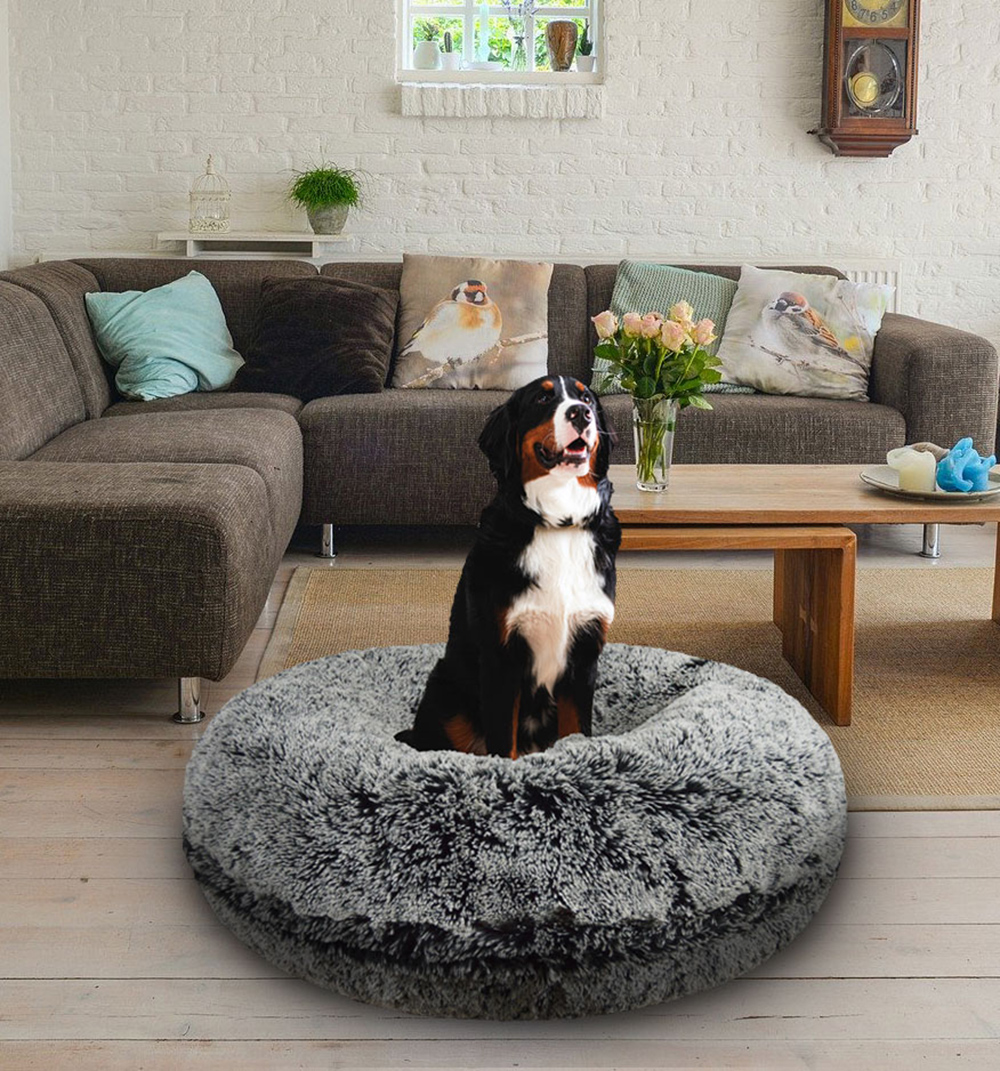 Bessie and Barnie Signature Midnight Frost Luxury Shag Extra Plush Faux Fur Bagel Pet/ Dog Bed - Image 3