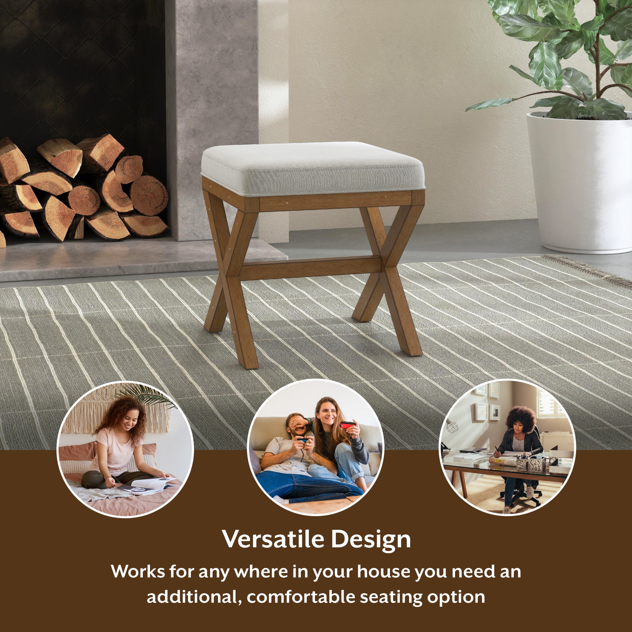 Hillsdale Furniture Somerset Backless Wood Vanity Stool, Dark Driftwood - Image 11