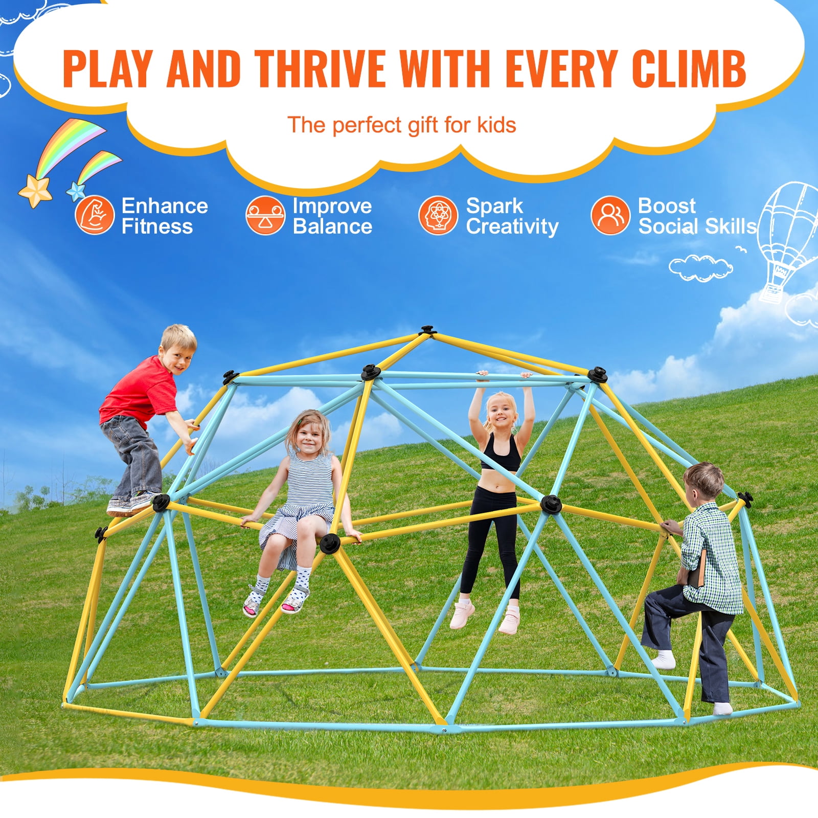 KFFKFF Climbing Dome, Jungle Gym Capable of Holding 750LBS, Simple to Assemble, 12FT Geometric Play Structure for Children Aged 3 to 10, Comes with Climbing Grip - Image 8