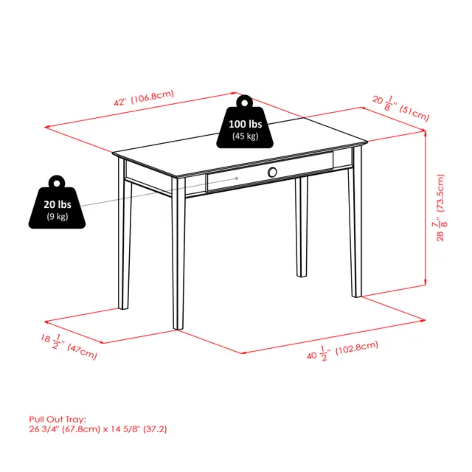 Contemporary Home Living Computer Desk Workstation with Keyboard Tray - 42" - Beige - Image 3