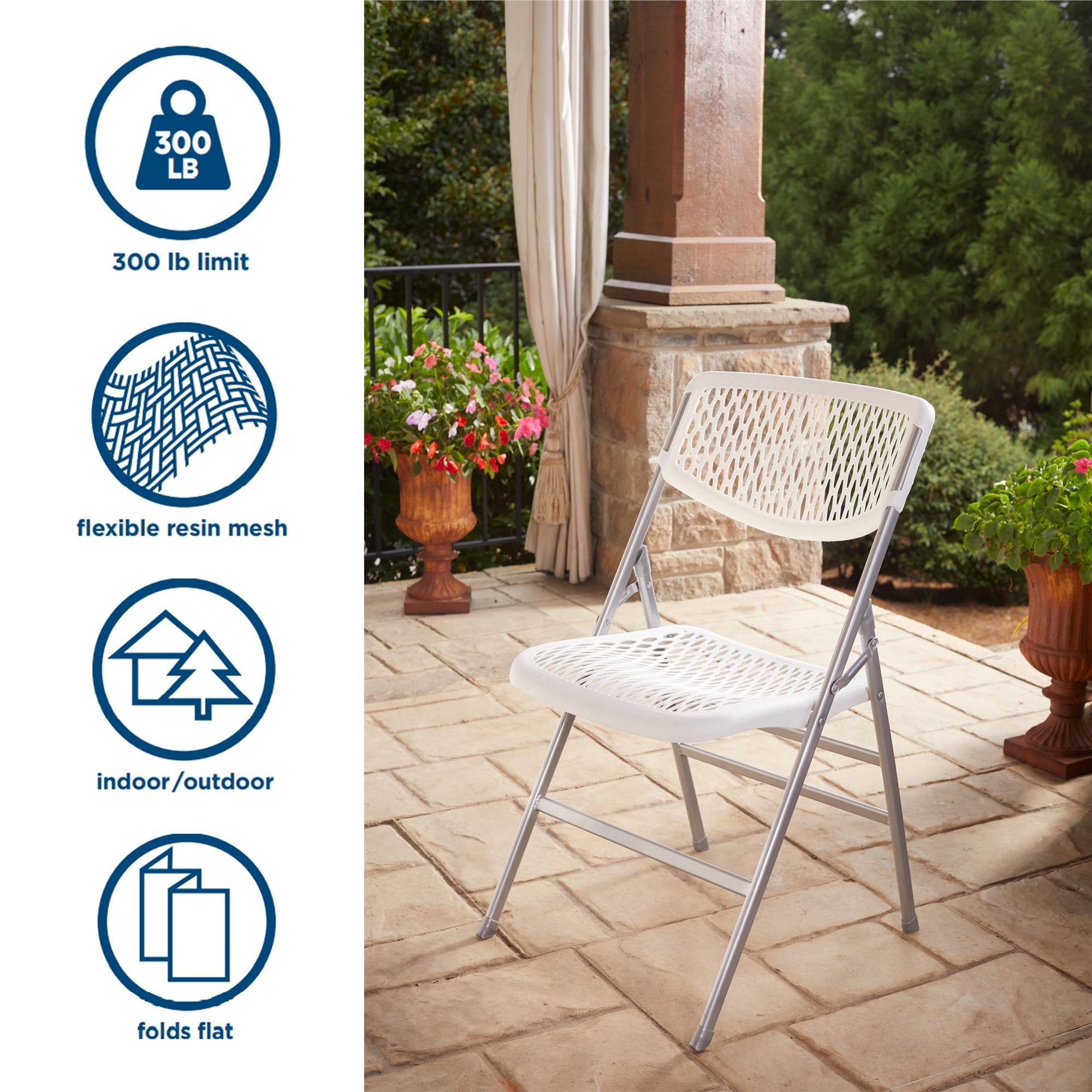 COSCO Commercial Plastic Mesh Folding Chairs, 4-Pack, White - Image 2