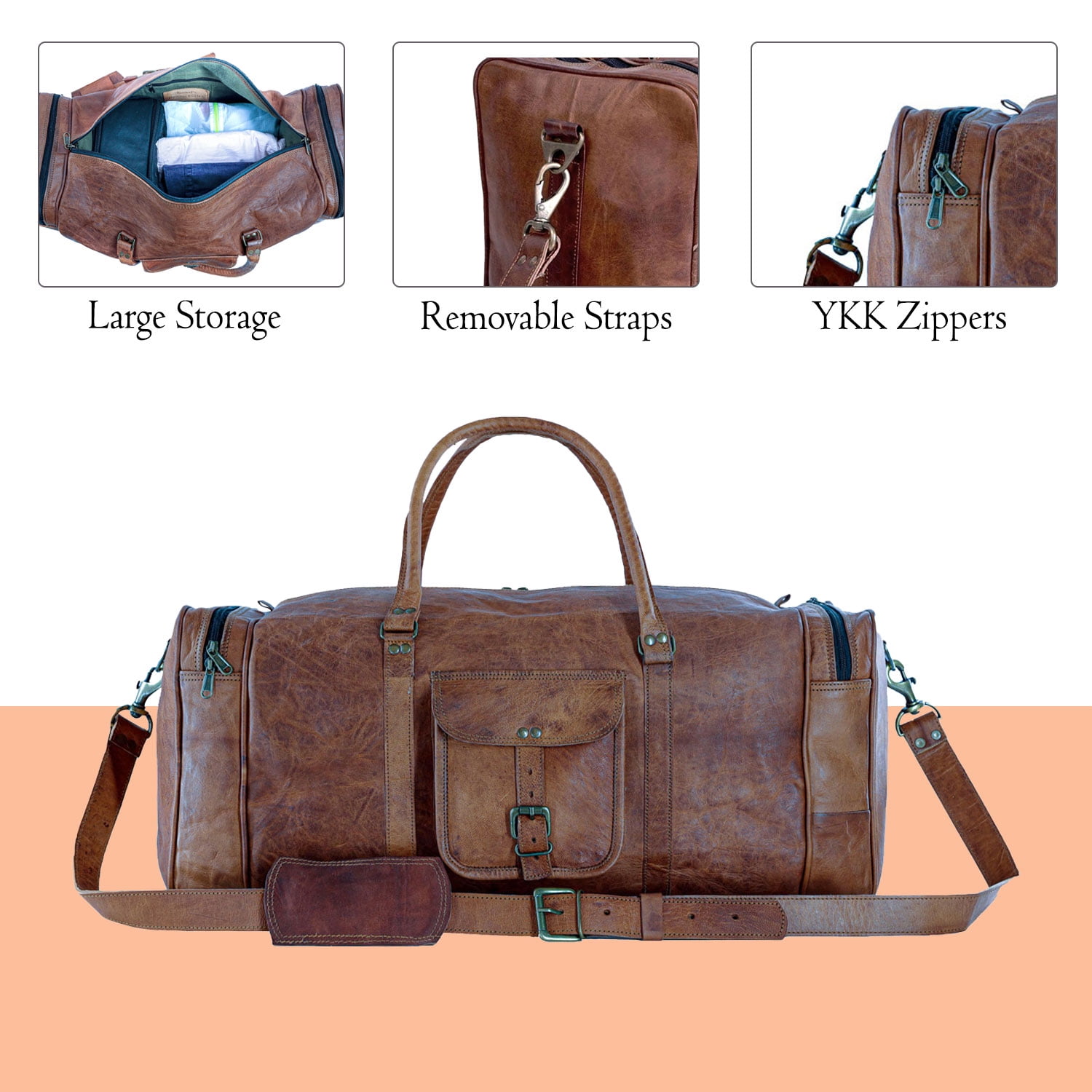 21 Inch Vintage Leather Duffel Travel Gym Sports Overnight Weekend Duffle Bags for men and women - Image 5