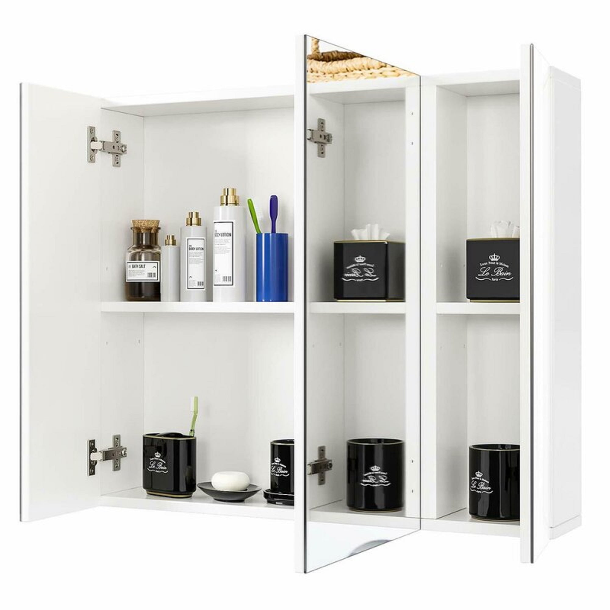 Homfa Medicine Cabinet with Mirror for Bathroom, 3 Door Wall Mounted Storage Mirror Cabinet with Adjustable Shelves White - Image 4