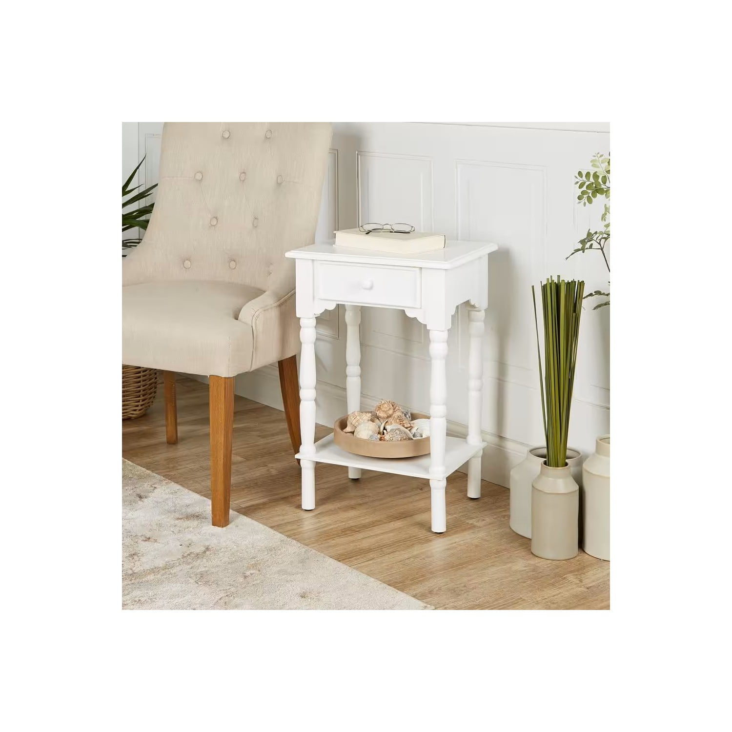 Decor Therapy Jane 1-Drawer Side Table, Nightstand, 17" x 14" x 26", White - Image 4