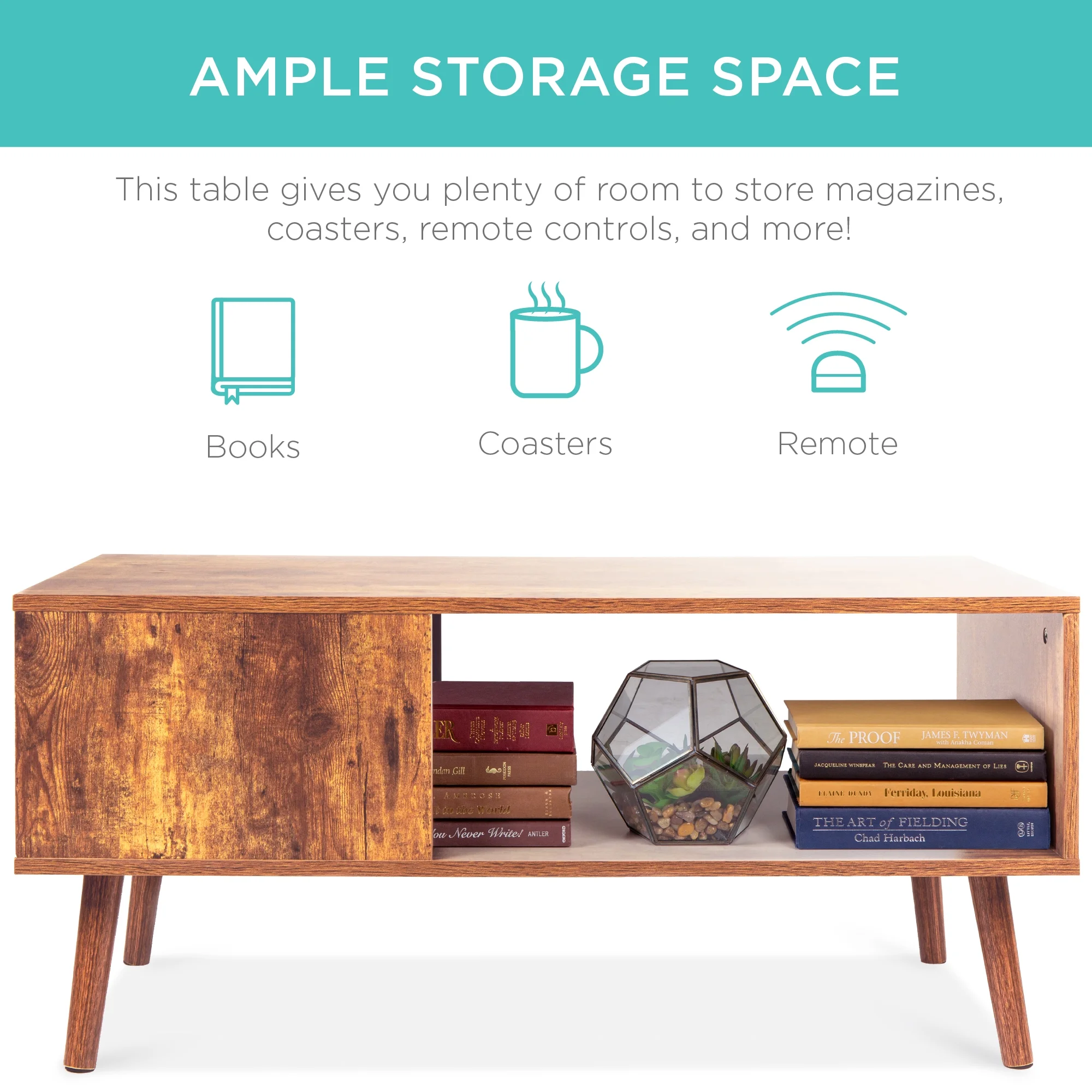 Best Choice Products Wooden Mid-Century Modern Coffee Accent Table Furniture w/ Open Storage Shelf - Brown - Image 2