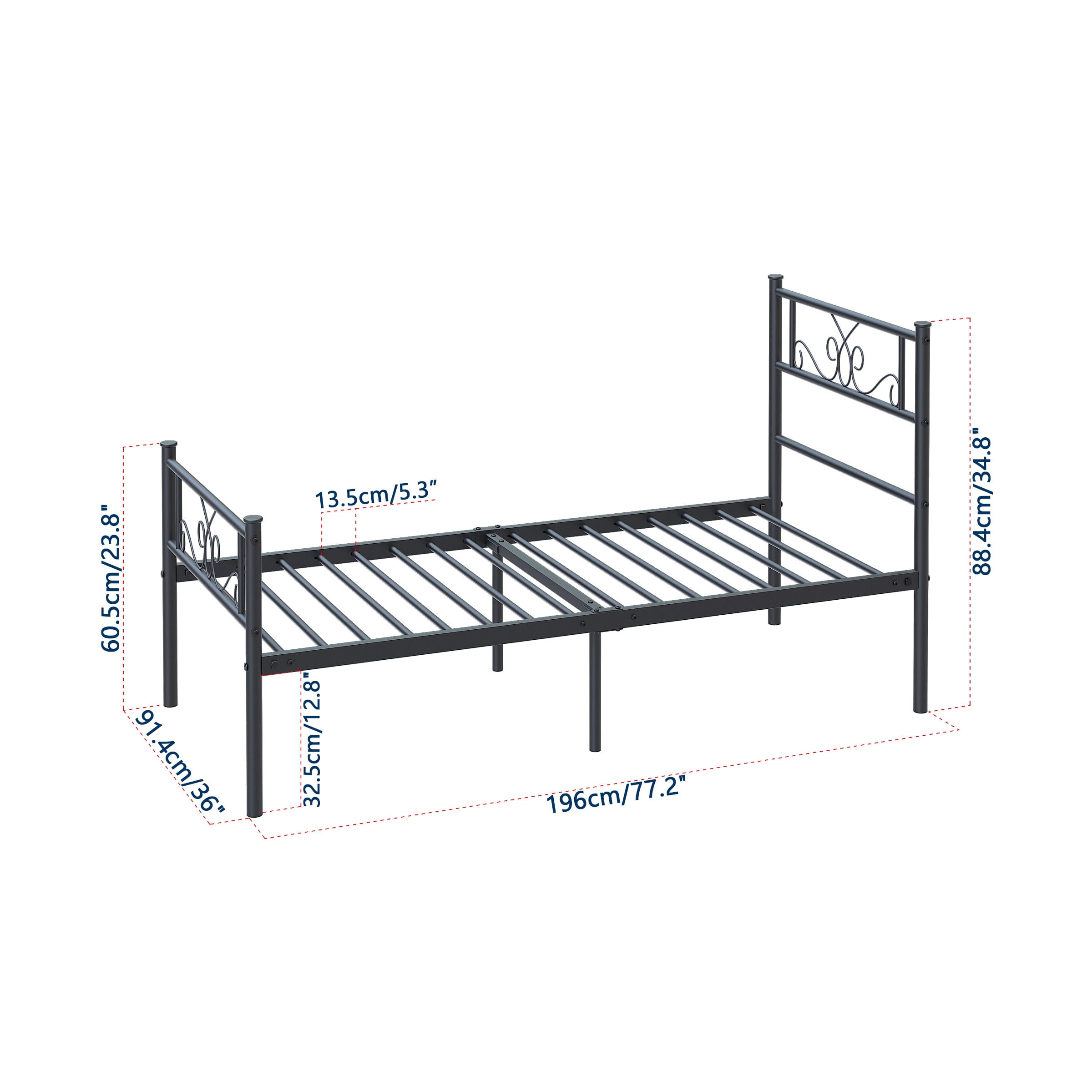 Yoneston Twin Size Metal Platform Bed Frame with Headboard for Kids and Teens Bedroom Furniture, Black - Image 2