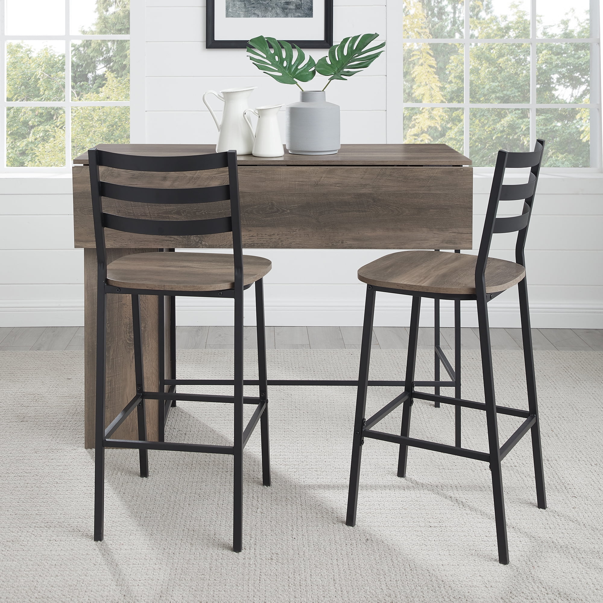 Walker Edison 3 - Piece Drop Leaf Grey Wash Counter Height Dining Set - Image 2