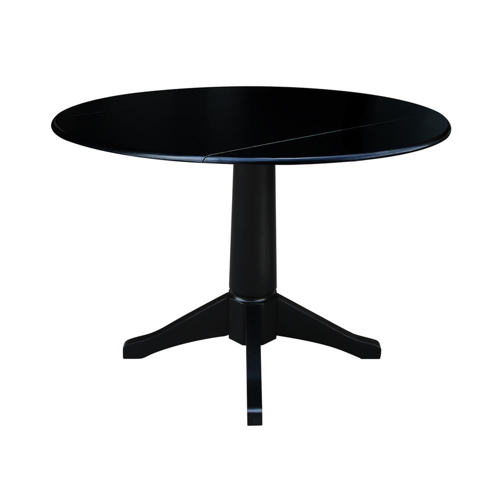 42" Round Solid Wood Black Dual Drop Leaf Pedestal Table by International Concepts - Image 7