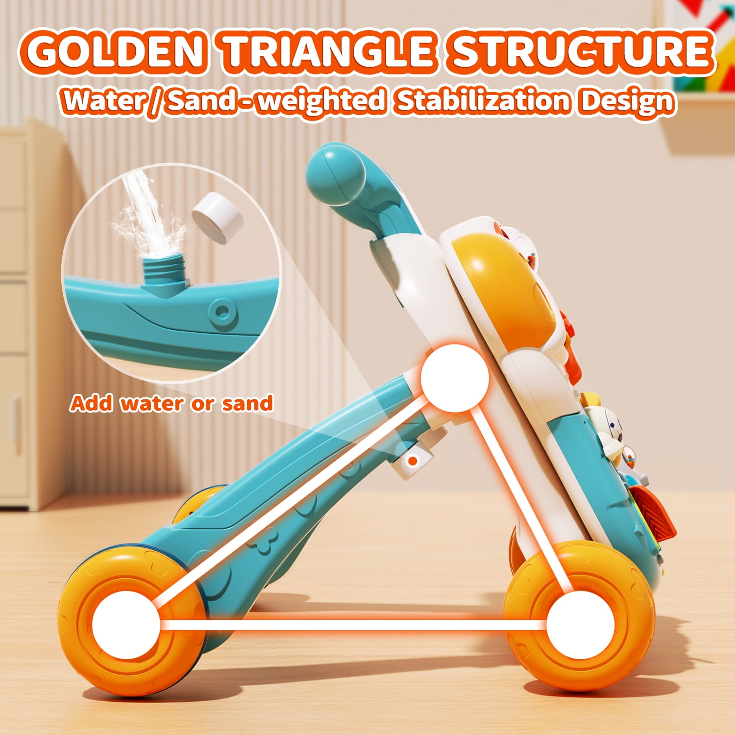 Wonderstone 3 in 1 Baby Walker Sit and Stand Push Learning Toys, Speed & Height Adjustable Musical Activity Center - Image 2