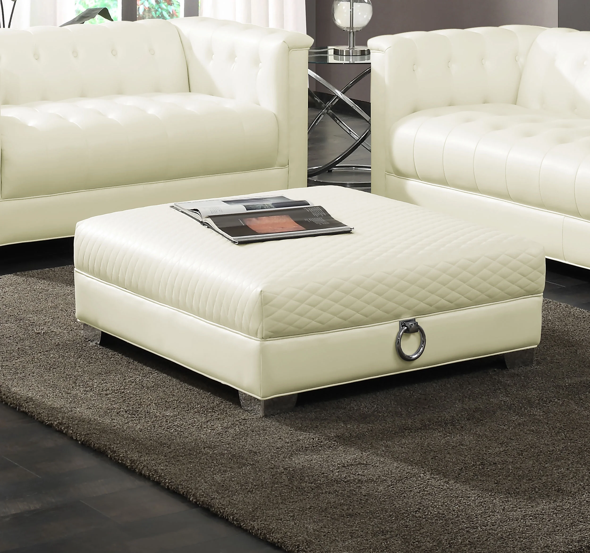 Chaviano Square Upholstered Ottoman Pearl White - Image 6