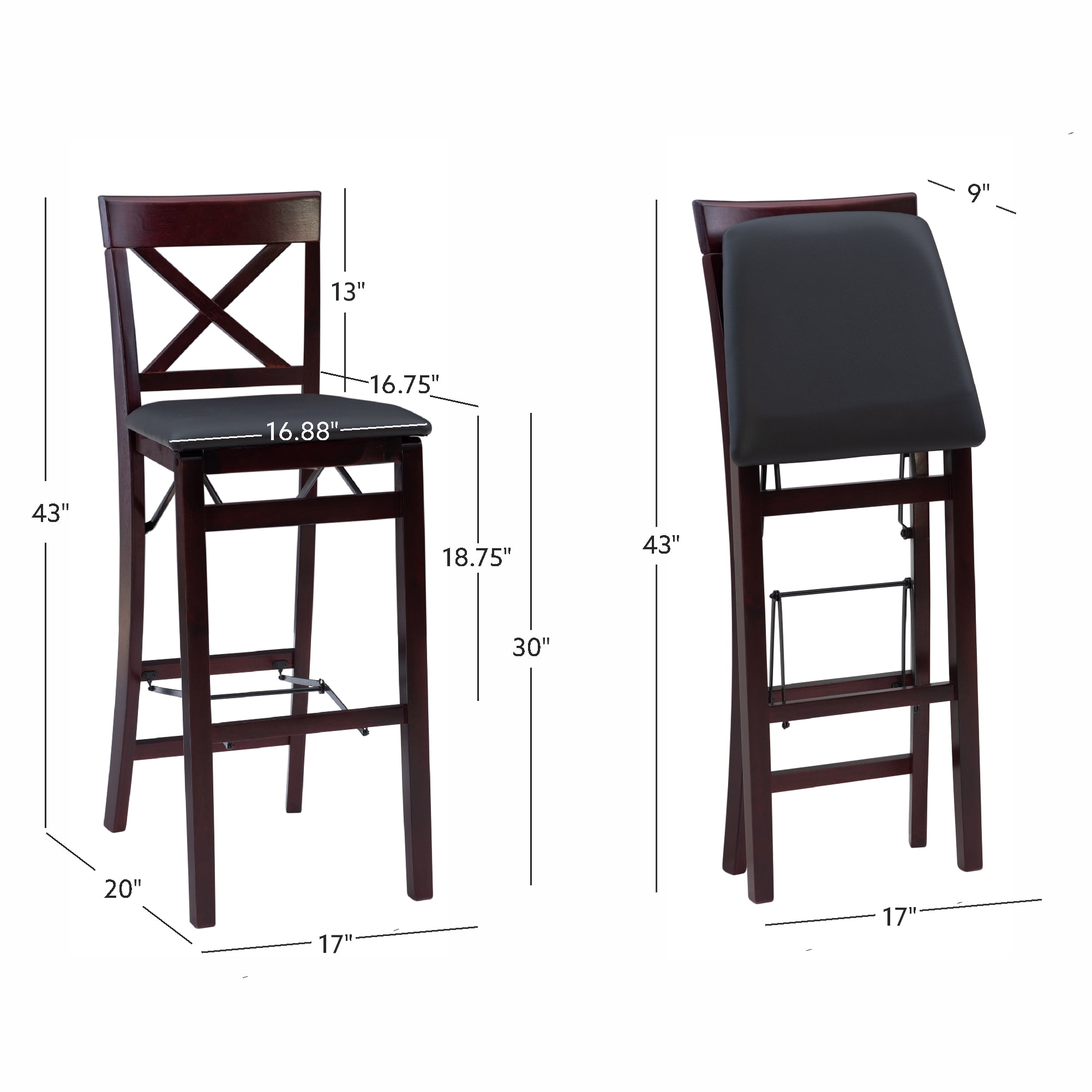 Linon Triena Full Back Folding Dining Chairs, 30" Seat Height, Espresso Finish with Brown Fabric - Image 9