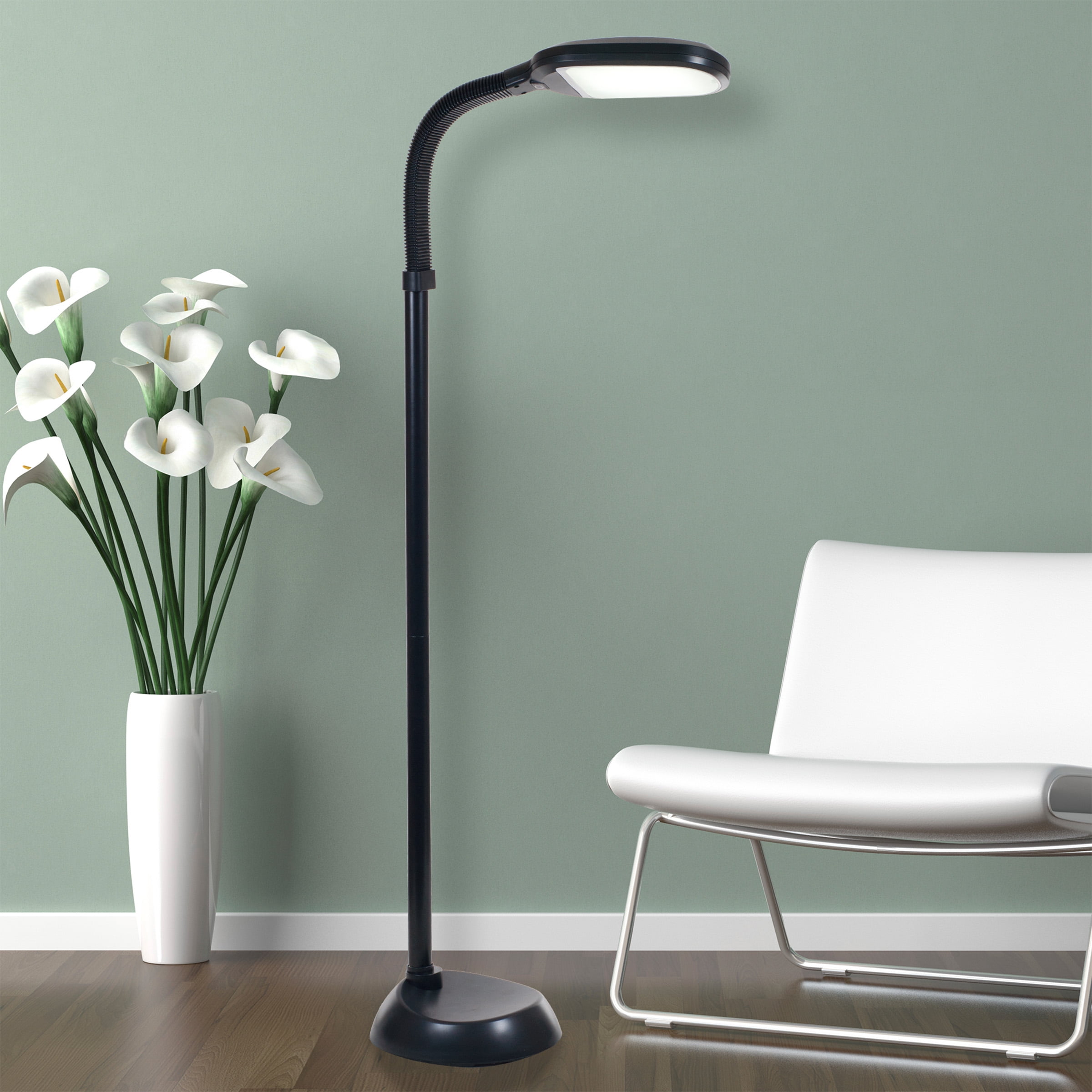 Lavish Home Adjustable LED Floor Lamp with Bendable Neck - Natural Sunlight LED Lamp for Bedroom and Living Room (Black) - Image 3