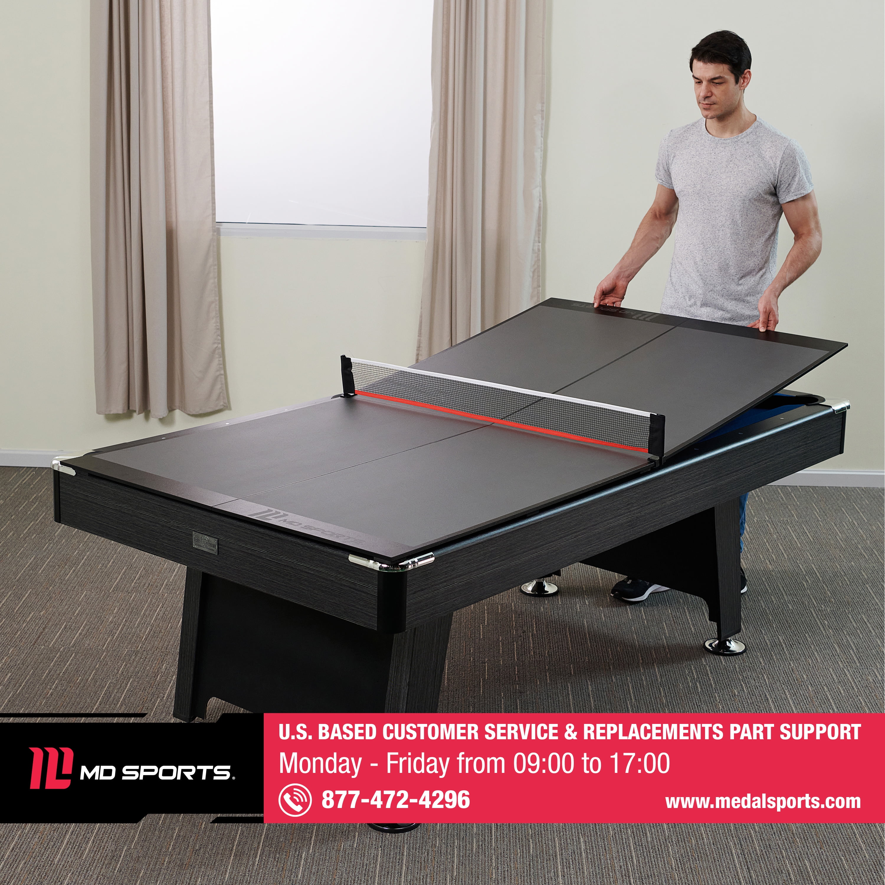7-ft Table Tennis Conversion Top, 9mm Playfield, Net Included, Gray, and 4 Piece Top Folds for Storage by MD Sports - Image 3