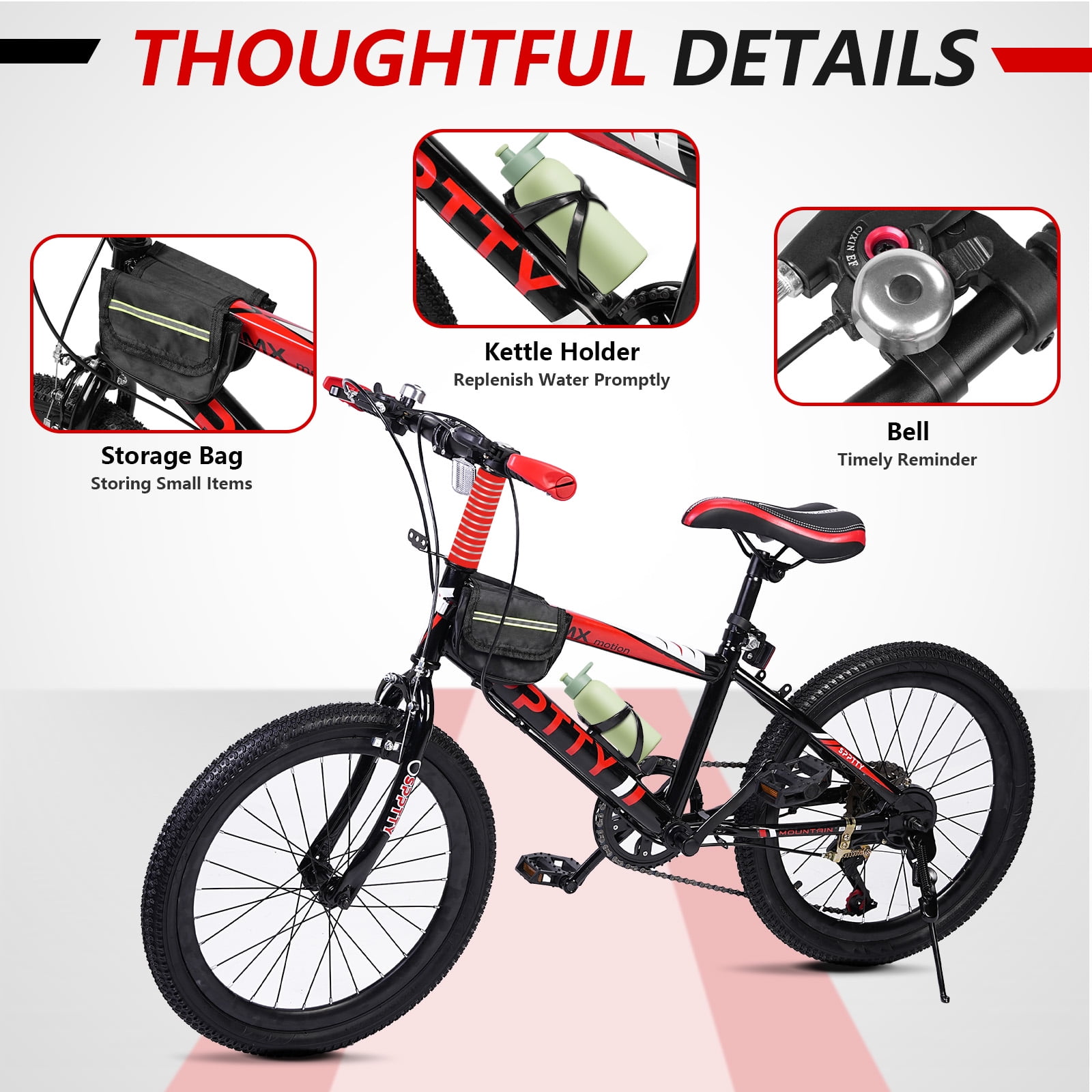 20-24 inch Bike,6-Speed Mountain Bike for Men Women Boys Girls,Comfort Saddle,Red - Image 7