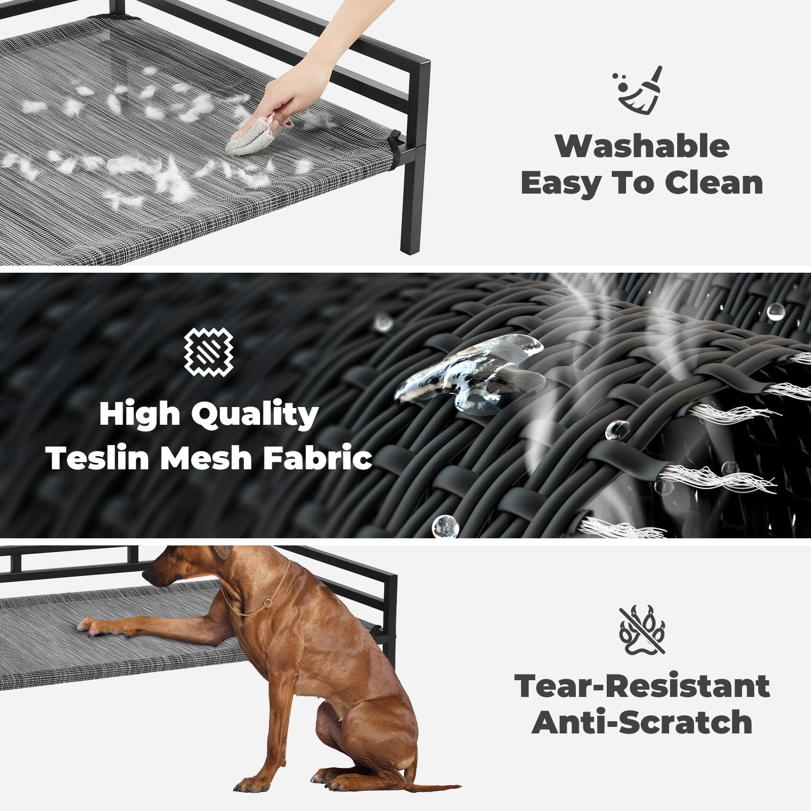 Veehoo Metal Elevated Dog Bed, Cooling Raised Pet Cot Washable Mesh Indoor, X Large, Black Silver - Image 8