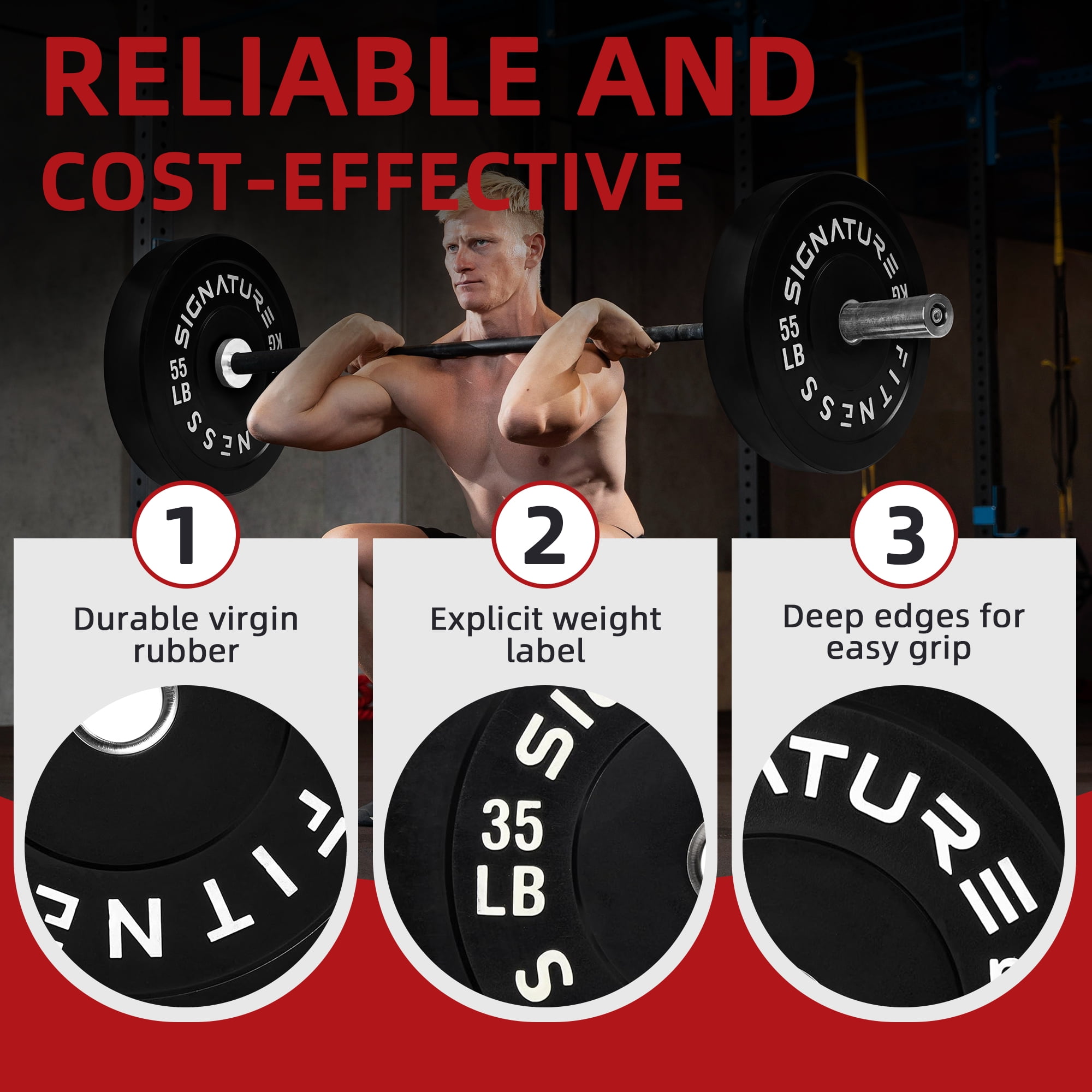 BalanceFrom 35LB Pair Black Olympic Bumper Plates, 100% Virgin Rubber, Low Odor, 2-Inch Hole, Weightlifting & Home Gym Use, 70LB Total - Image 6