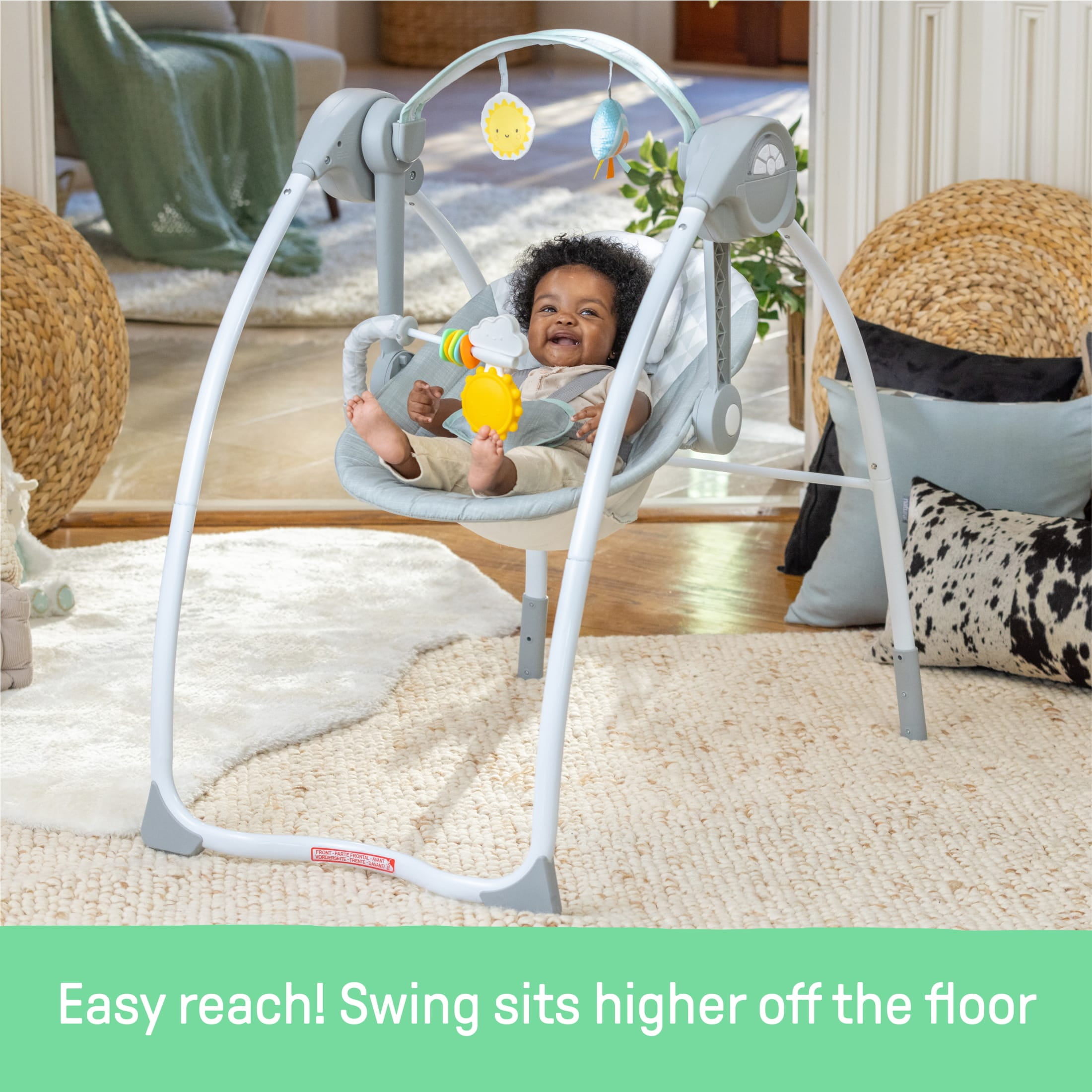 Ingenuity Milestone Baby Swing, Toy Bar, 6-Speed - Grey - Image 6