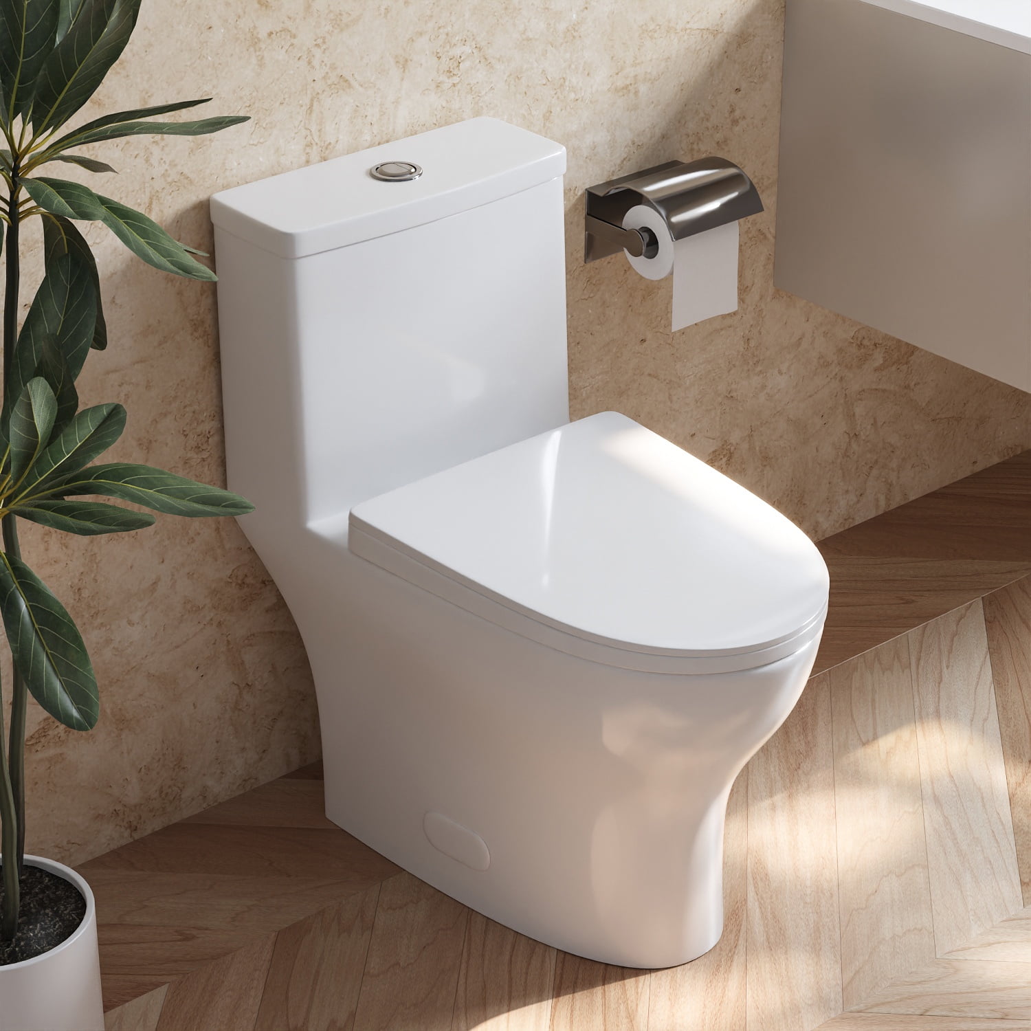 DV-1F0073 Ally Bathroom Toielt, One-Piece Toielt Dual-Flush Elongated Floor Mounted Toilet with White Glazed Surface(Seat Included) - Image 9