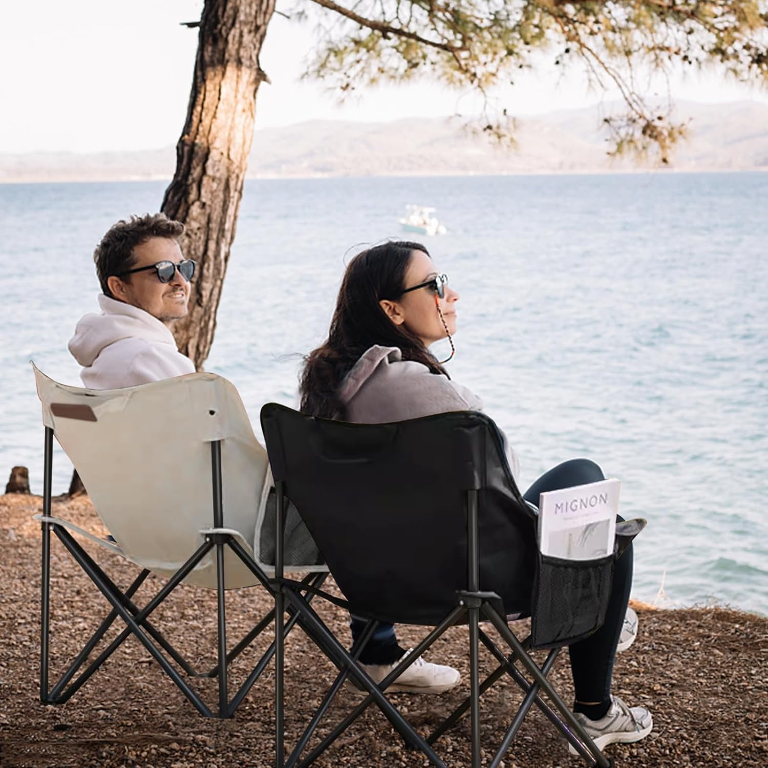 GVDV Foldable Camping Chair with Side Pocket, 600D Waterproof Oxford Cloth, Black - Image 4