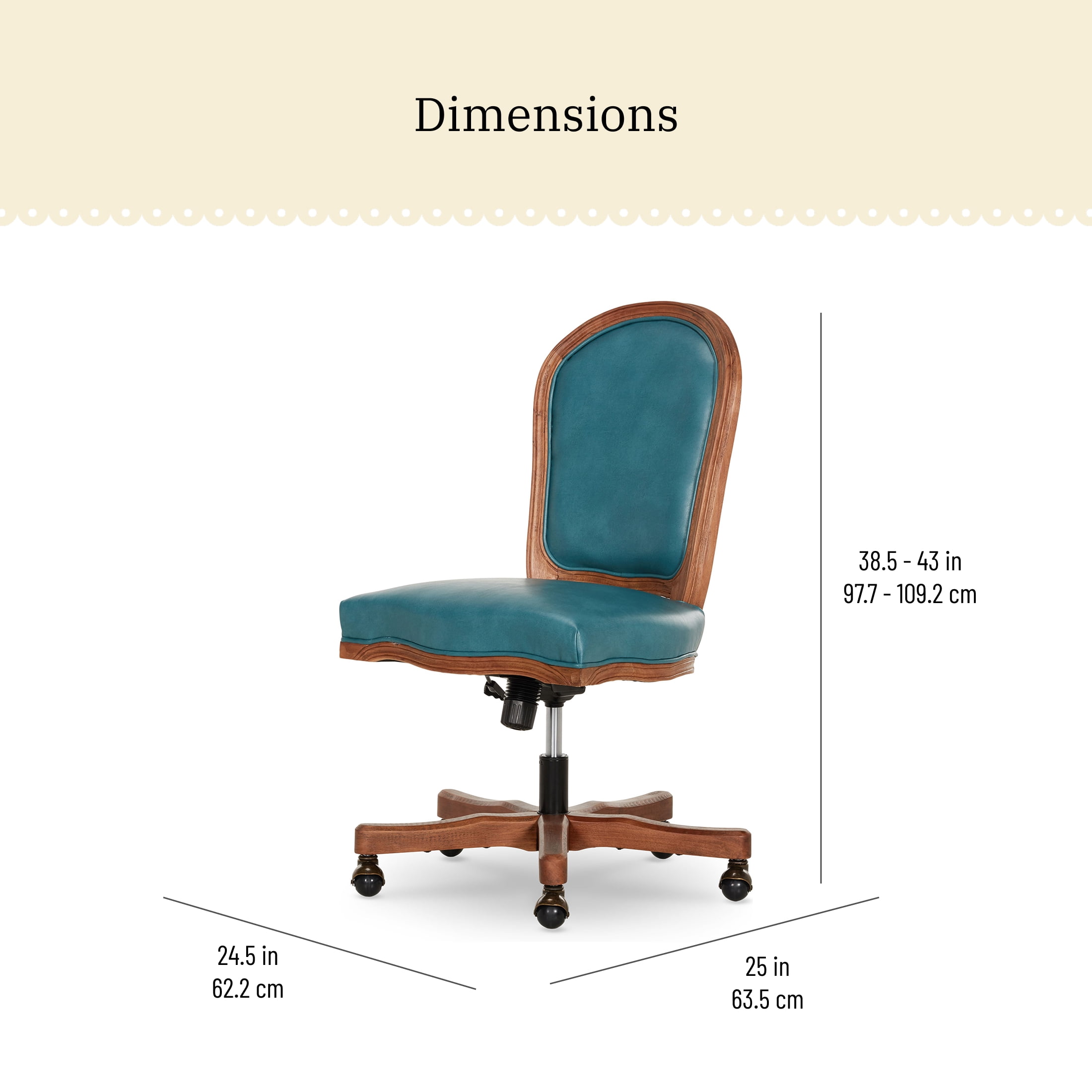 The Pioneer Woman Harper Wood Trim Office Chair, Turquoise Faux Leather - Image 4