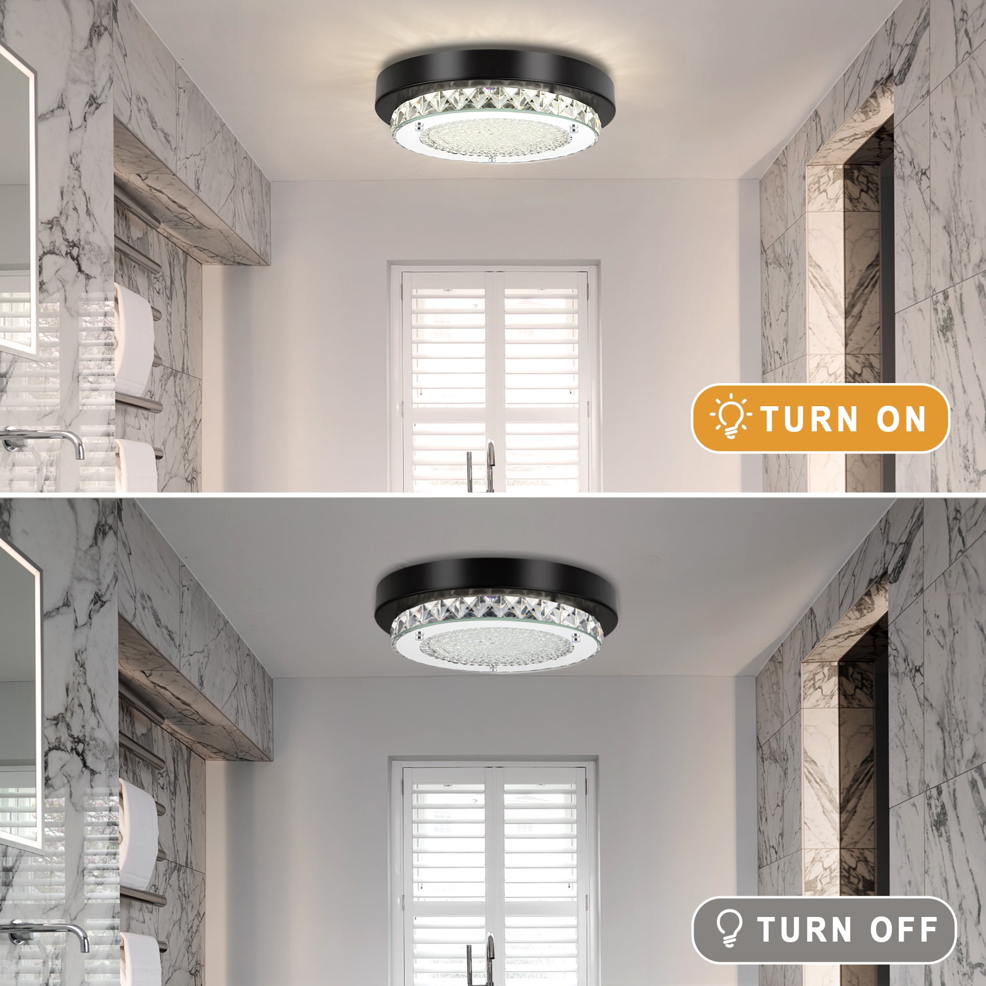 Uznhty Black Ceiling Light Fixture 9.8 Inch Crystal Ceiling Light LED Kitchen Lighting Fixtures Ceiling for Hallway Laundry Room 4000K Dimmable 12W - Image 3