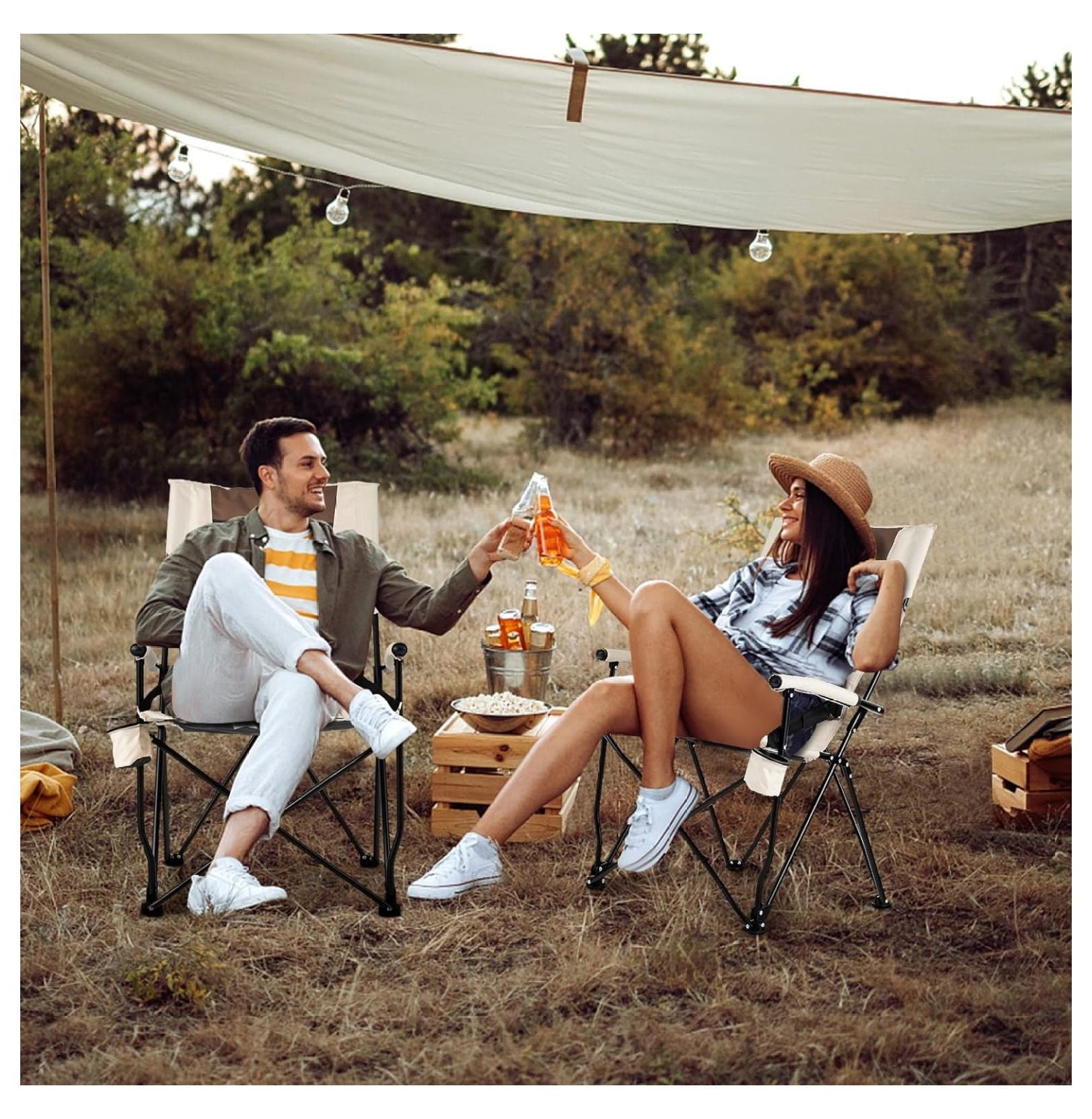 Folding Camping Chair, Portable Lightweight Camp Chair with Lumbar Support, Padded Seat, Carrying Bag, Cup Holder, Outdoor Lawn Chair for Yard Fishing Travel, No Assembly Needed - Image 7