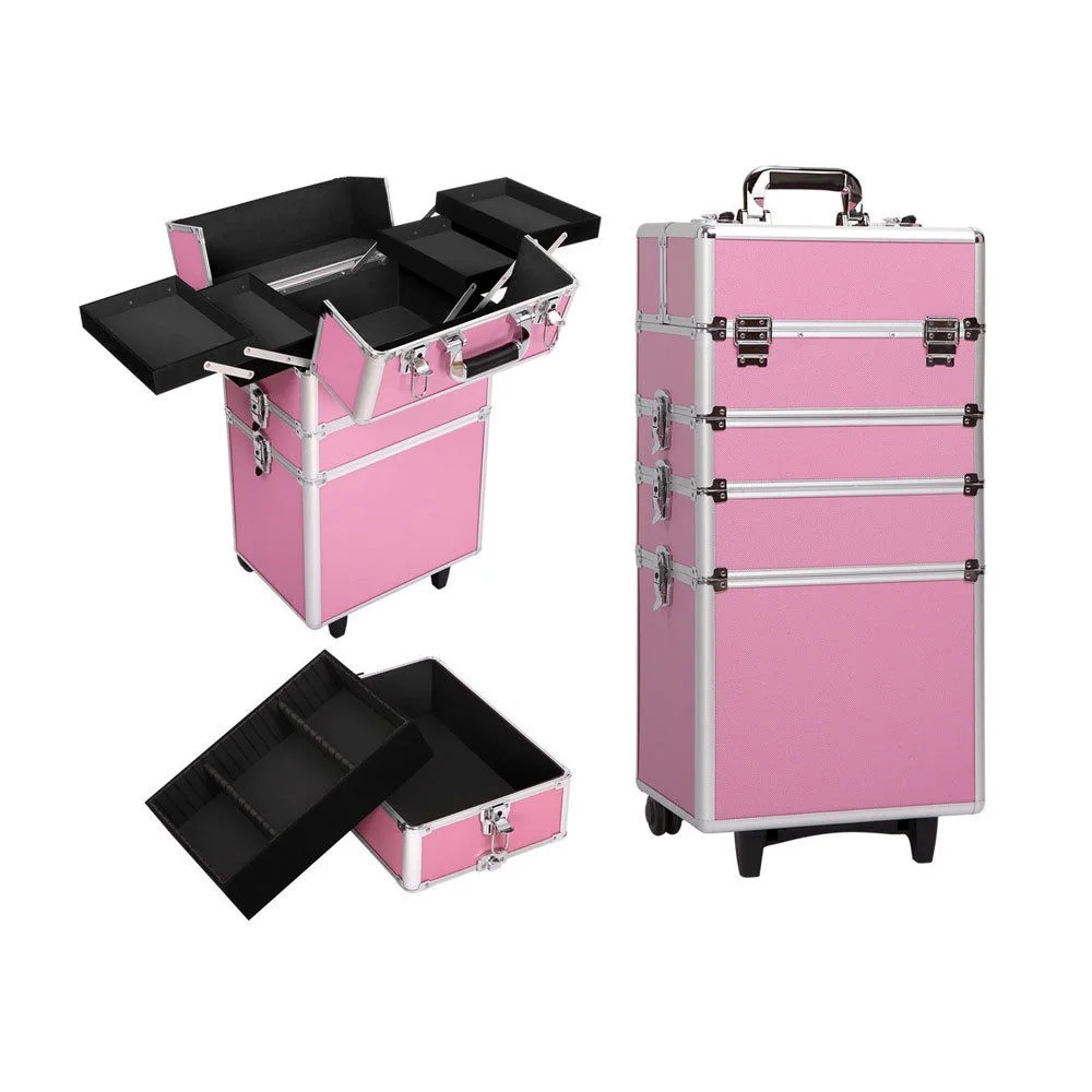 Zimtown 4 in 1 Aluminum Rolling Cosmetic Makeup Train Cases Trolley Professional Artist Organizer - Image 3