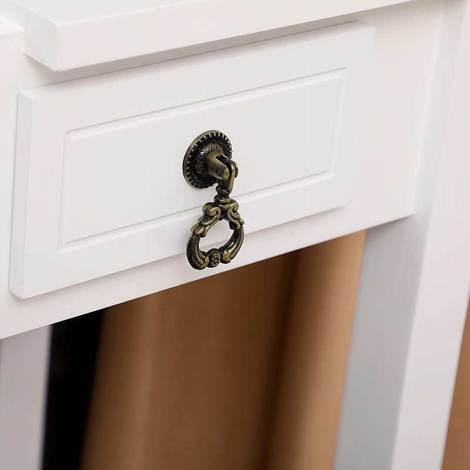 Ktaxon Vanity Set,Flip-top Mirror Dressing Table Makeup Vanity Table Writing Desk with 2 Drawers and Stool, White - Image 12