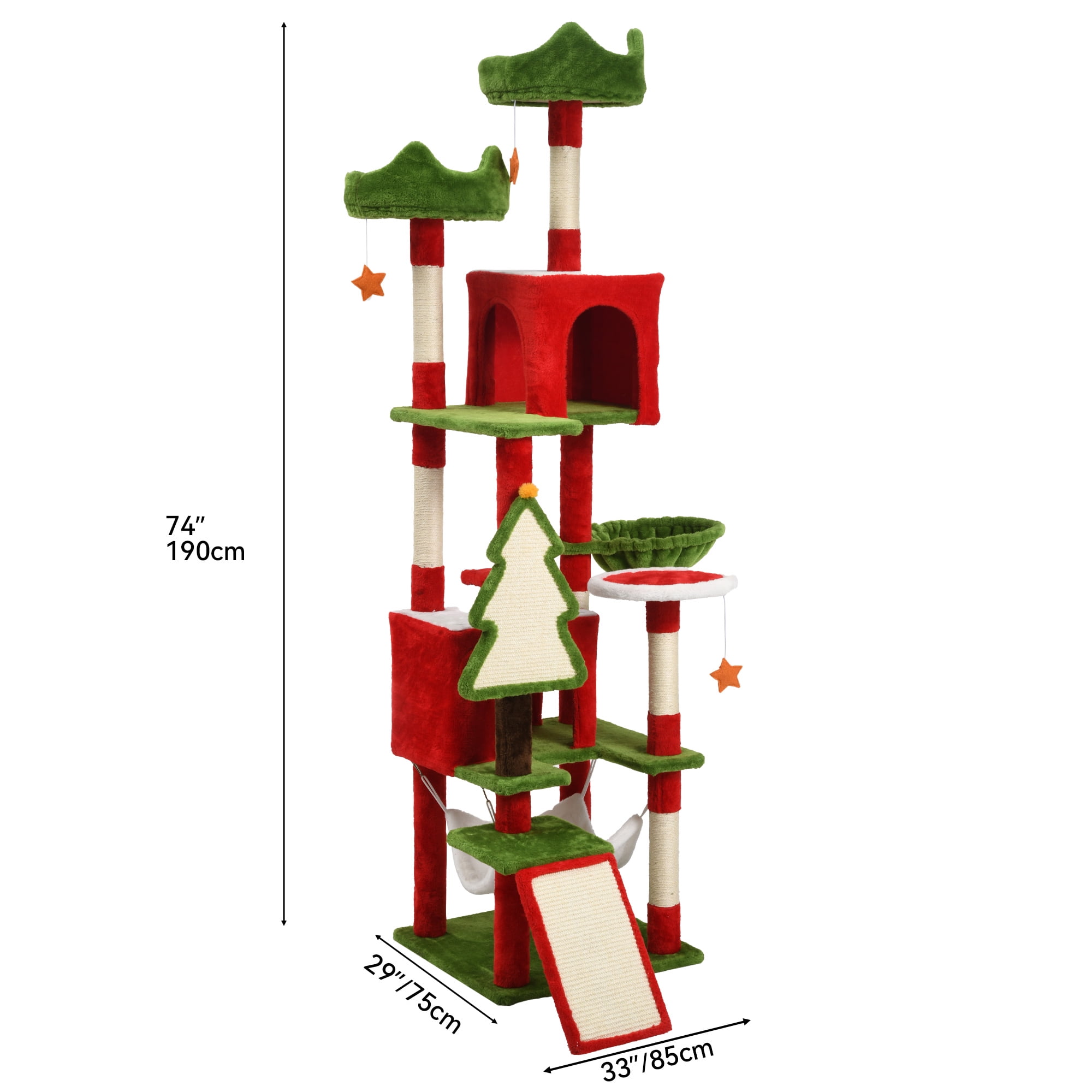Uforic 75" Cat Tree Tower Condo, Multi-Level Christmas Cat Climbing Tower with Top Perches, Hammock, Scratching Posts, for Indoor Kittens' Play Center - Image 4