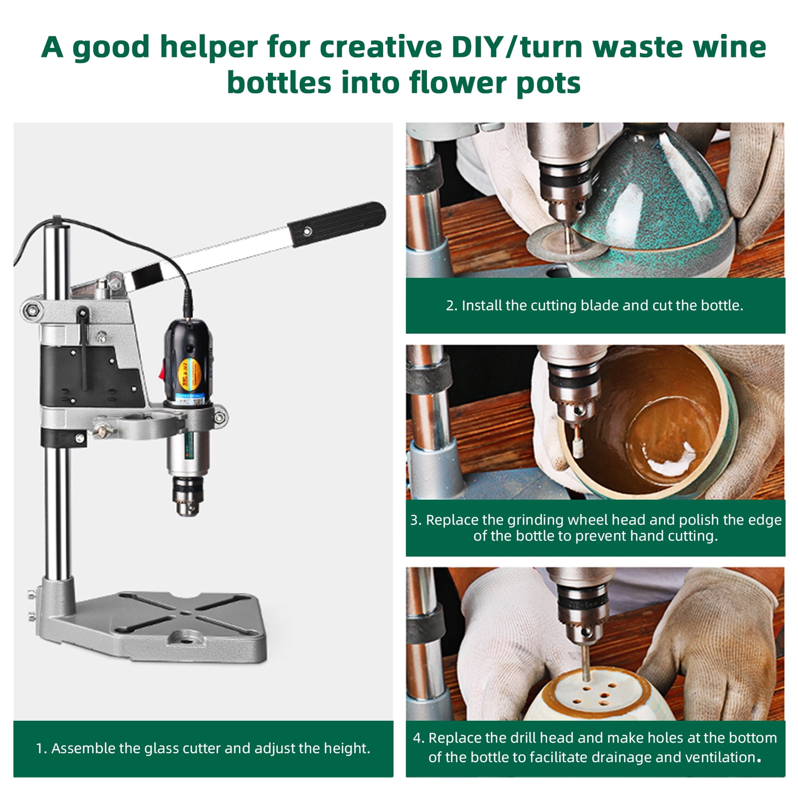 Electric Glass Bottle Cutter, 36pcs Versatile Rotary Tool Kit for Drilling, Sanding, Polishing and Cutting Wine Bottles, Pot, Jar, Stuffygreenus DIY Handicrafts Cutting Machine - Image 7