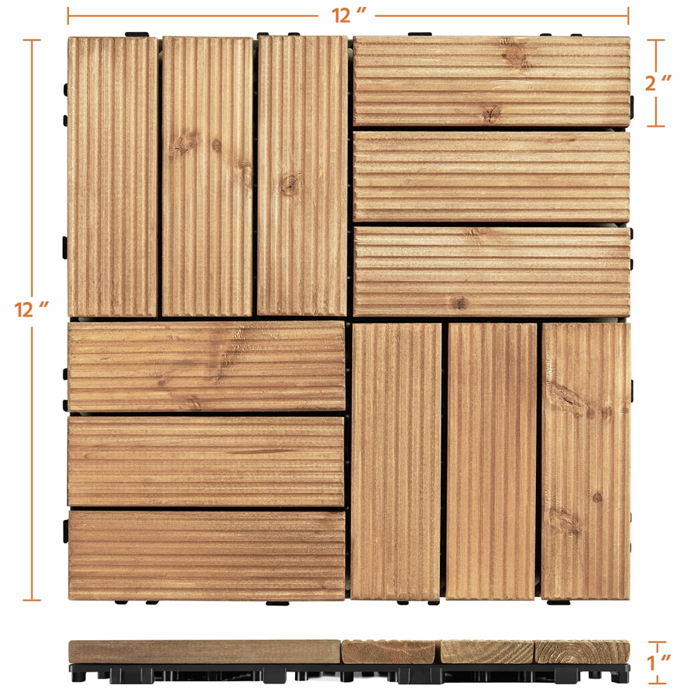 Renwick Fir Wood Outdoor Interlocking Flooring Tiles for Balcony Patio Garden, 12" x 12", Natural Wood, Pack of 27 - Image 7