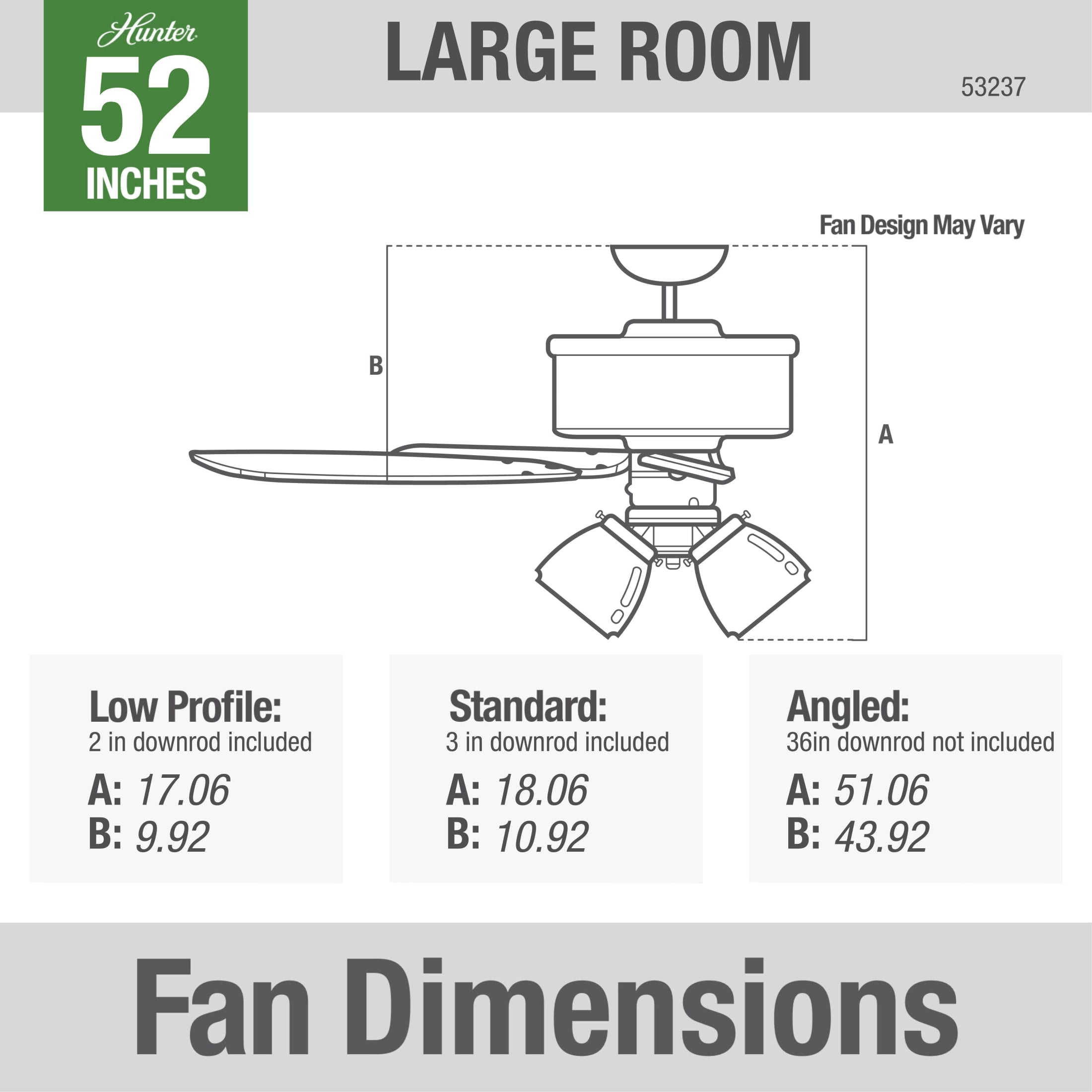 Hunter - Builder Indoor Ceiling Fan With Light, 52-inch, Brushed Nickel, Traditional-style, 3-speed WhisperWind Motor, 53237, for Living Rooms, Bedrooms - Image 8