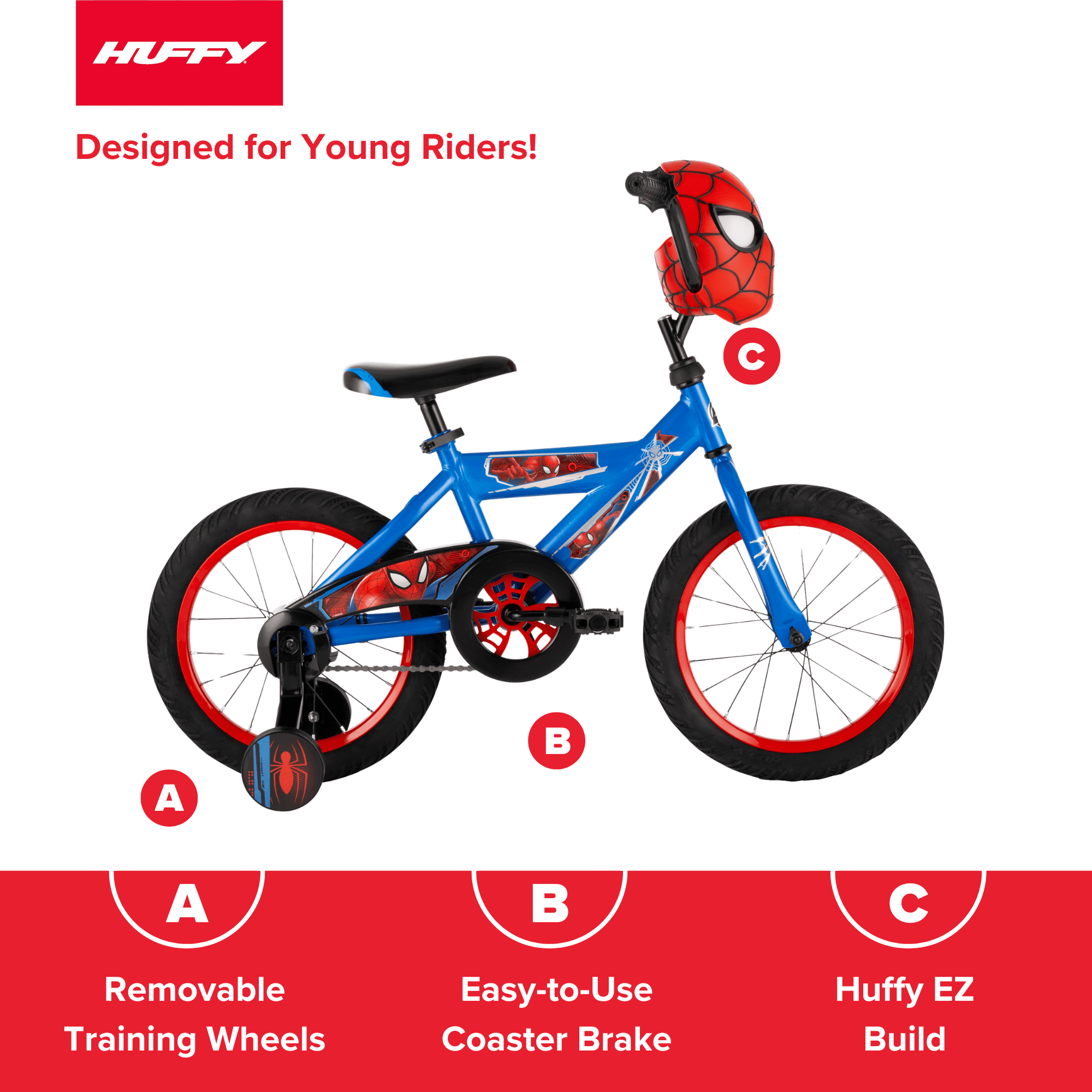 Huffy 16" Marvel Spider-Man Kids' Bike, Fits Riders 3'5" - 4'0", Red, Child, Boy's - Image 2