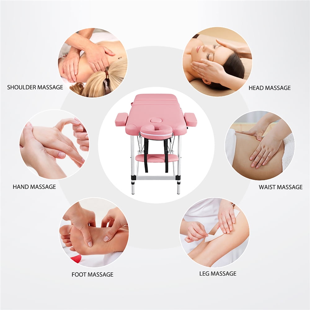 Renwick 3 Section Aluminum Massage Table with Removable Headrest Armrest, 84" x 31.5", Pink - Image 8