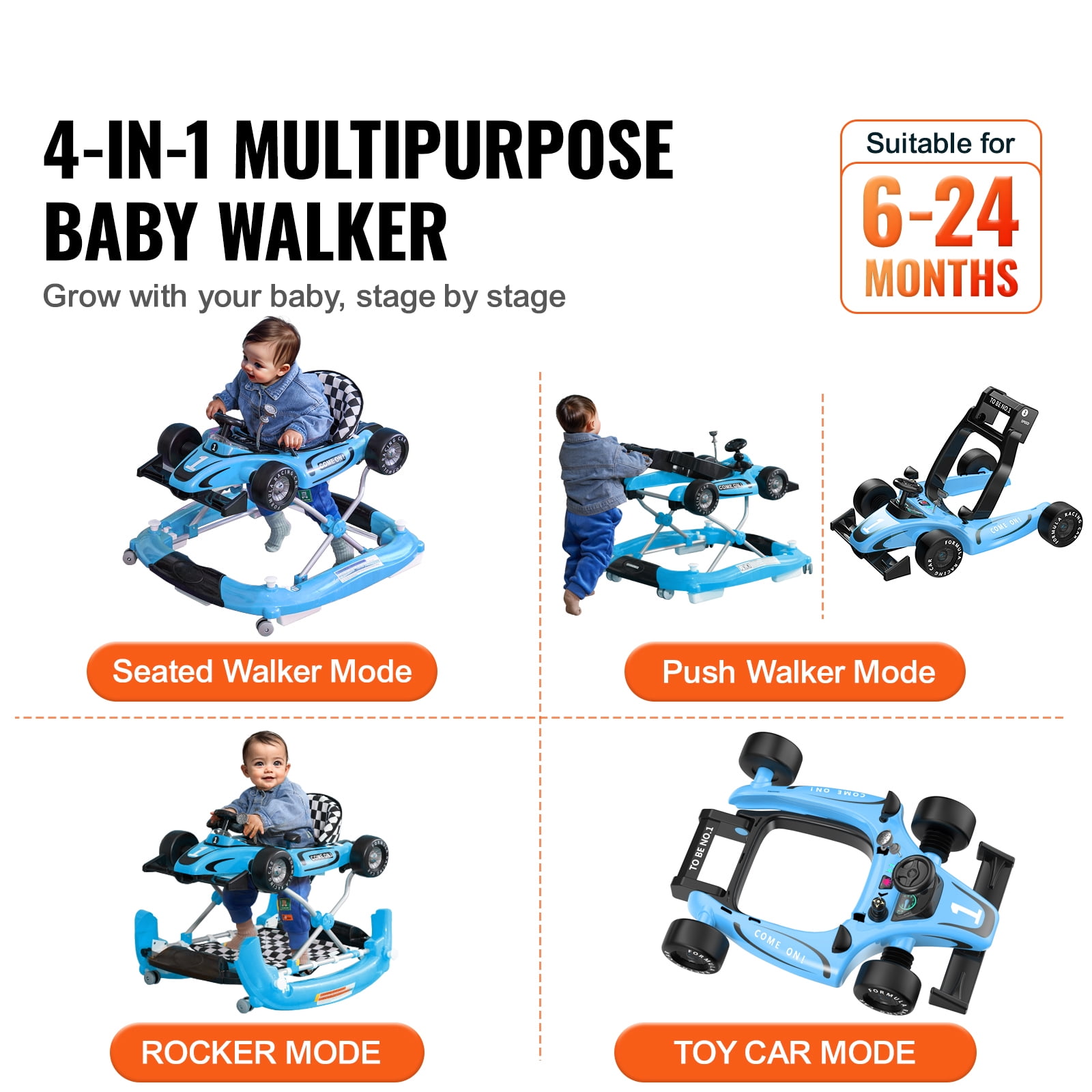 KFFKFF Baby Walker 4 in 1, Foldable Height Adjustable Baby Walker with Wheels, Infant Toddler Walker with Foot Pads, Anti-Fall Baby Walkers and Activity Center - Image 3