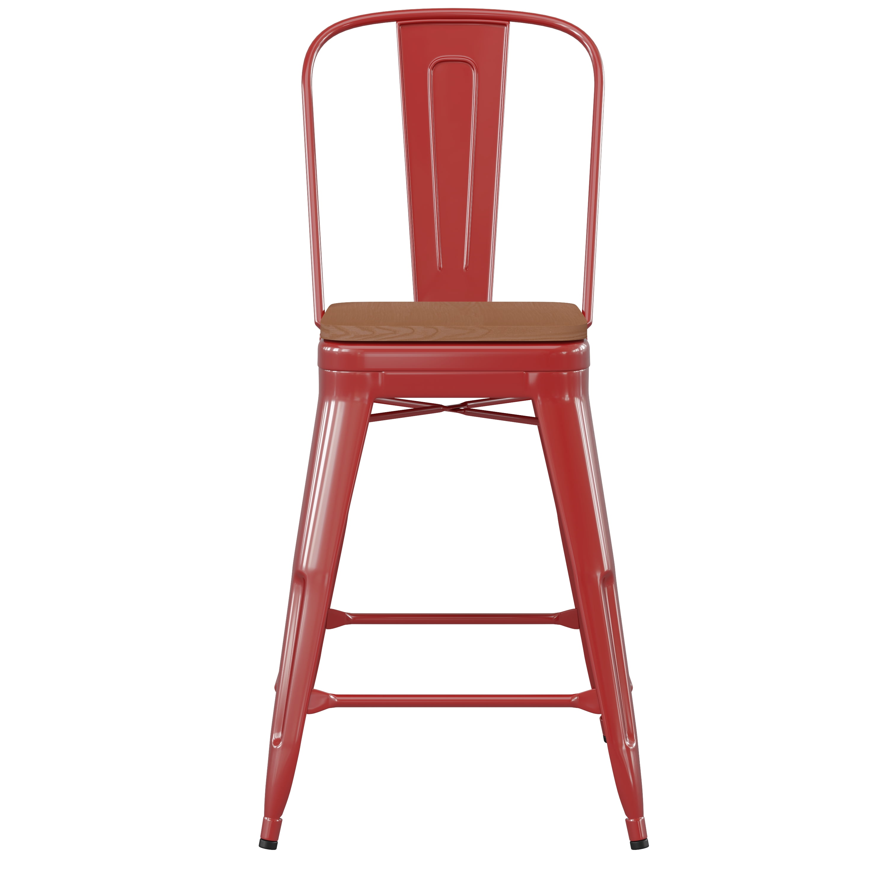 24" Red Stool-Teak Seat - Image 5