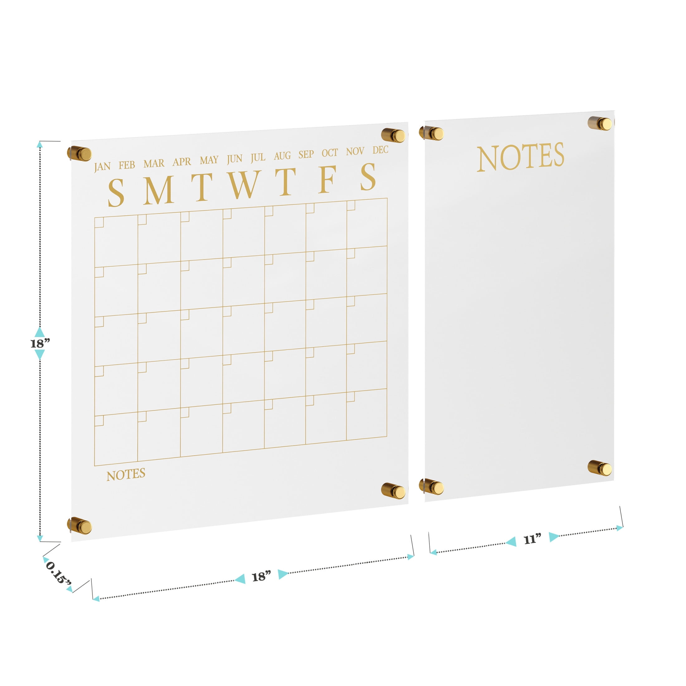 Martha Stewart Grayson Acrylic Wall Calendar and Notes Board Set with Dry Erase Marker and Mounting Hardware, Clear with Gold Print - Image 8