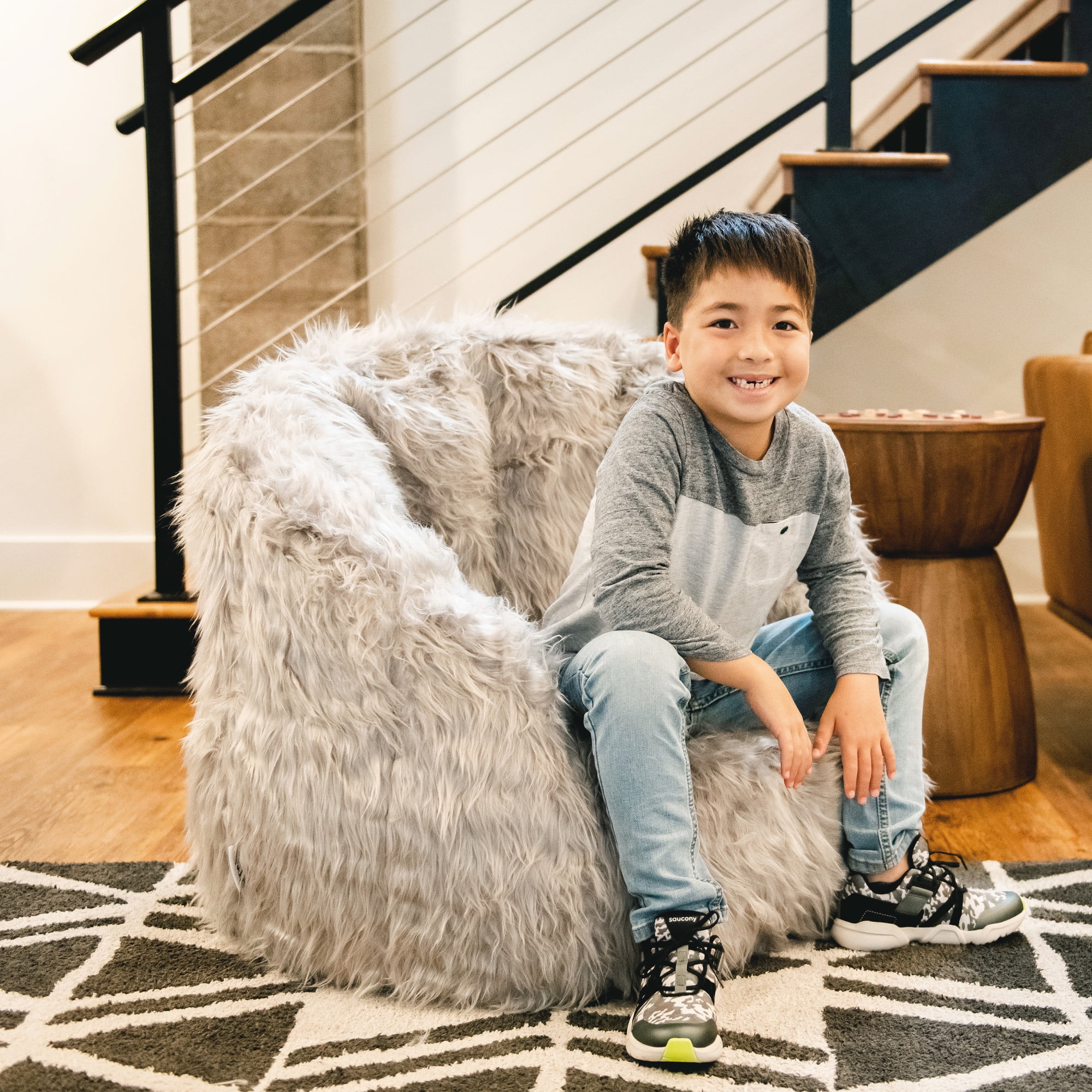 Big Joe Milano Bean Bag Chair, Gray Shag, Soft Faux Fur, 2.5 feet - Image 7