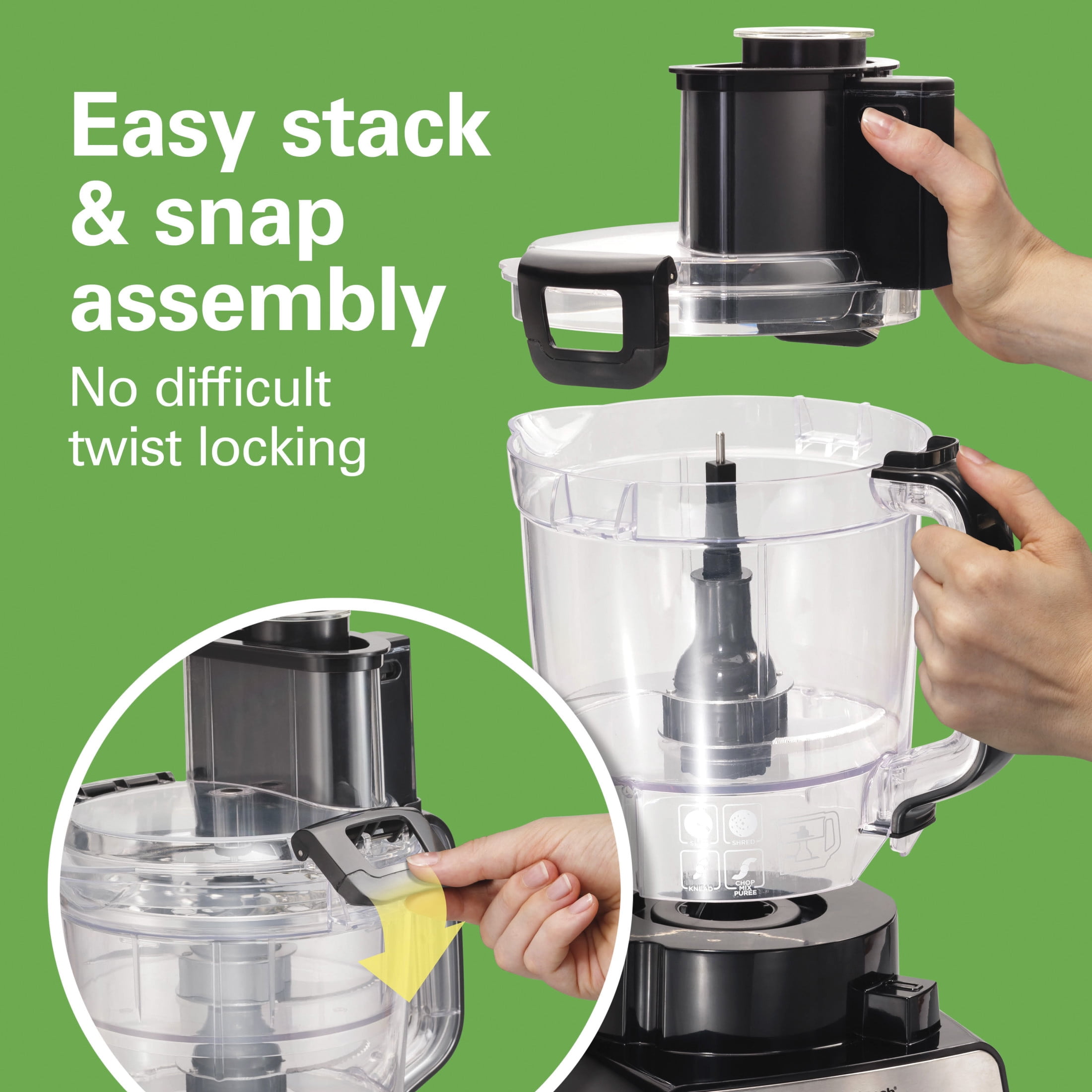 Hamilton Beach 14 Cup Food Processor with Stack & Snap Design and Extra 4-Cup Mini Bowl, Black - Image 2