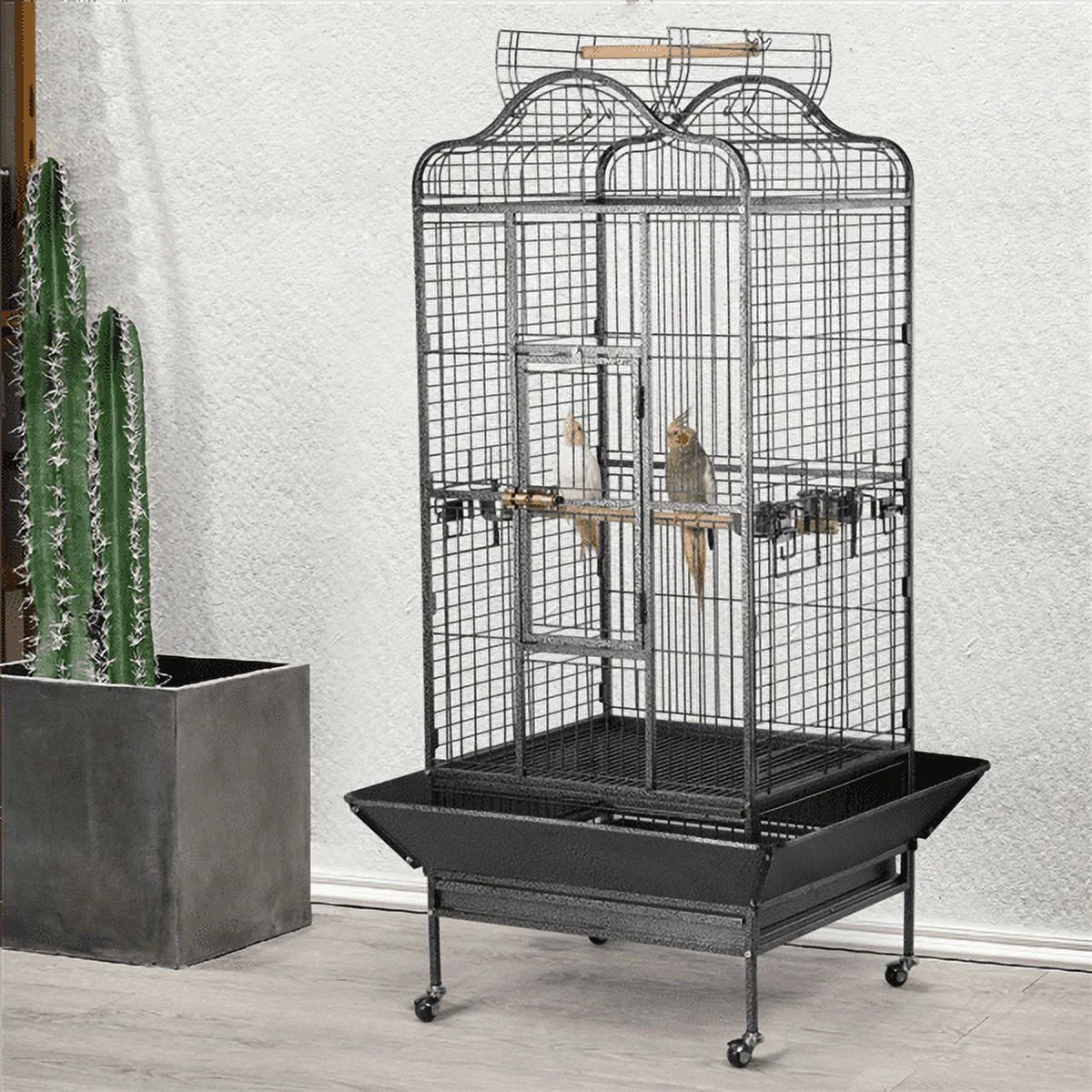Renwick 63'' H Open Playtop Rolling Metal Bird Cage with Stand, Black - Image 6