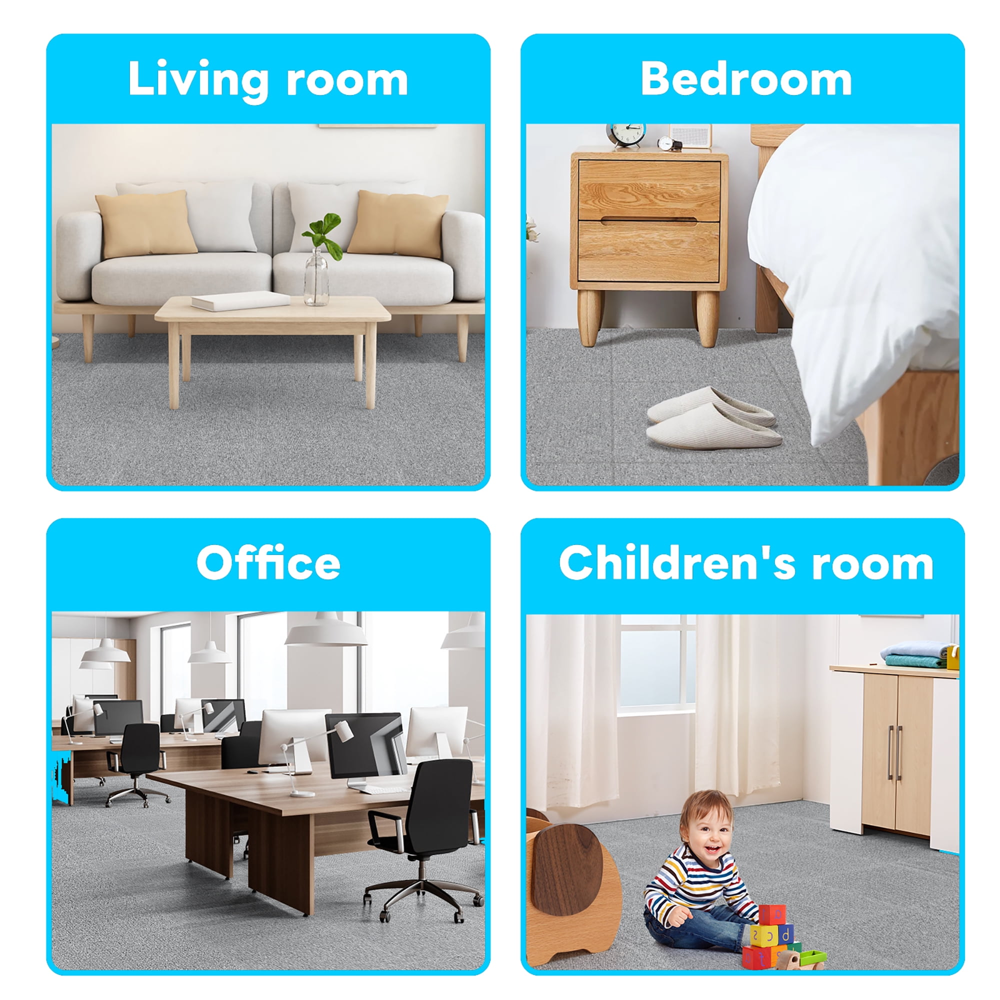 Petoto 20"x 20" Carpet Tile 20 Tiles/54 sq Ft Indoor Outdoor Squares Carpet Floor with Adhesive Stickers, Grey - Image 8