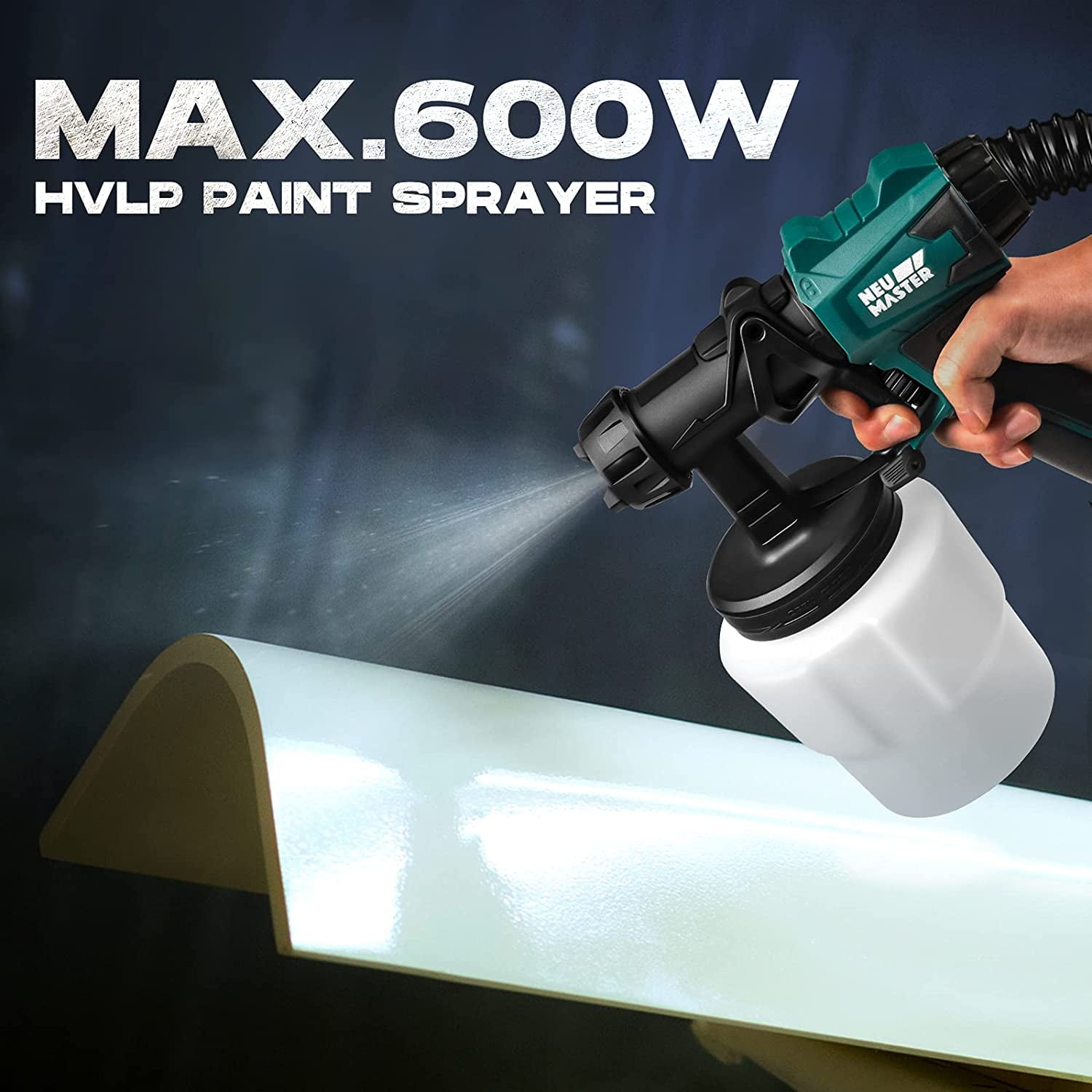 NEU MASTER 600W HVLP Electric Paint Sprayer, 3 Spray Patterns, Adjustable Flow Control & 6FT Hose, Lightweight Spray Gun for Walls, Furniture, Ceiling, Interior/Exterior Projects - Image 3