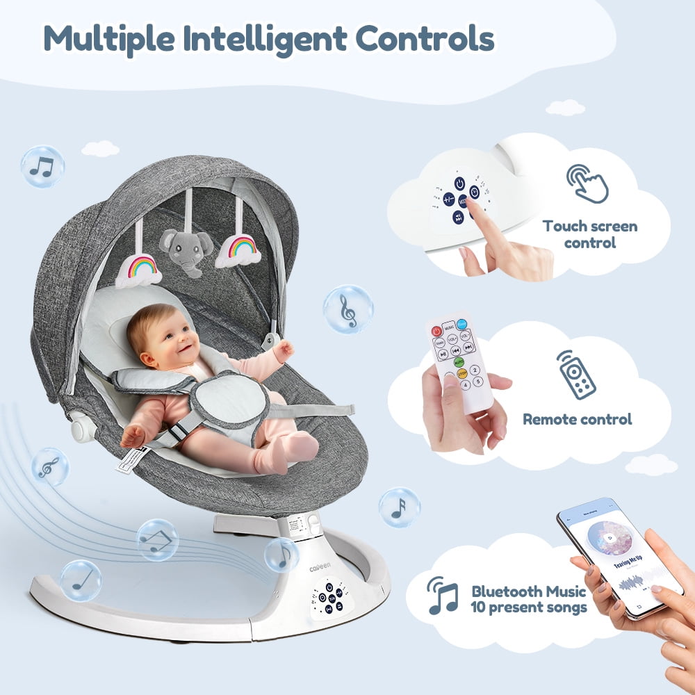 Baby Swing for Infants, Caveen Electric Bluetooth Baby Rocker, 5 Swing Speeds, 3 Seat Positions, Adapter & Battery Operated, Gray - Image 7
