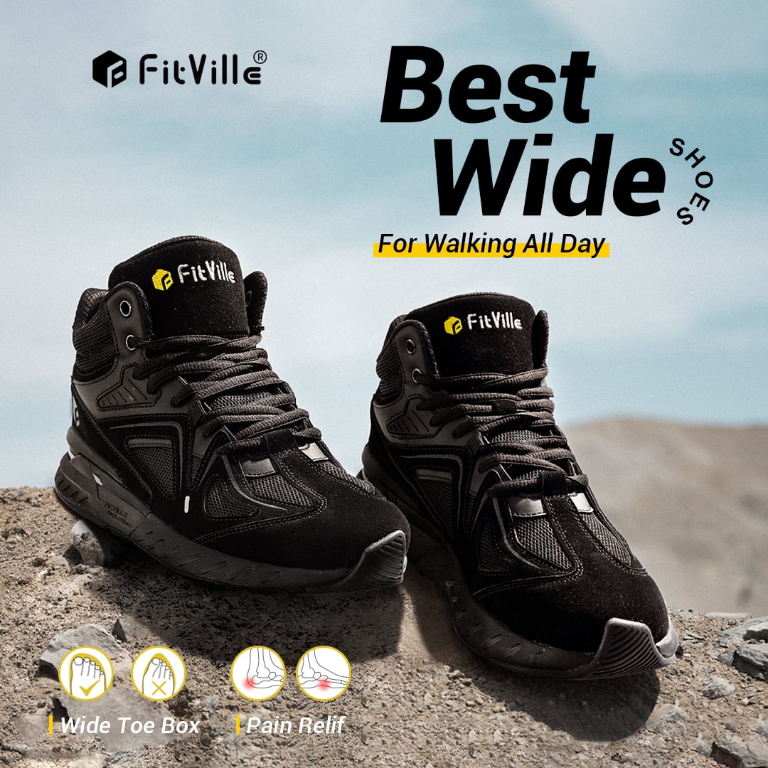 FitVille Men's High Top Basketball Shoes Extra Wide Sneakers for Flat Foot, All Black, 10 x-Wide - Image 3