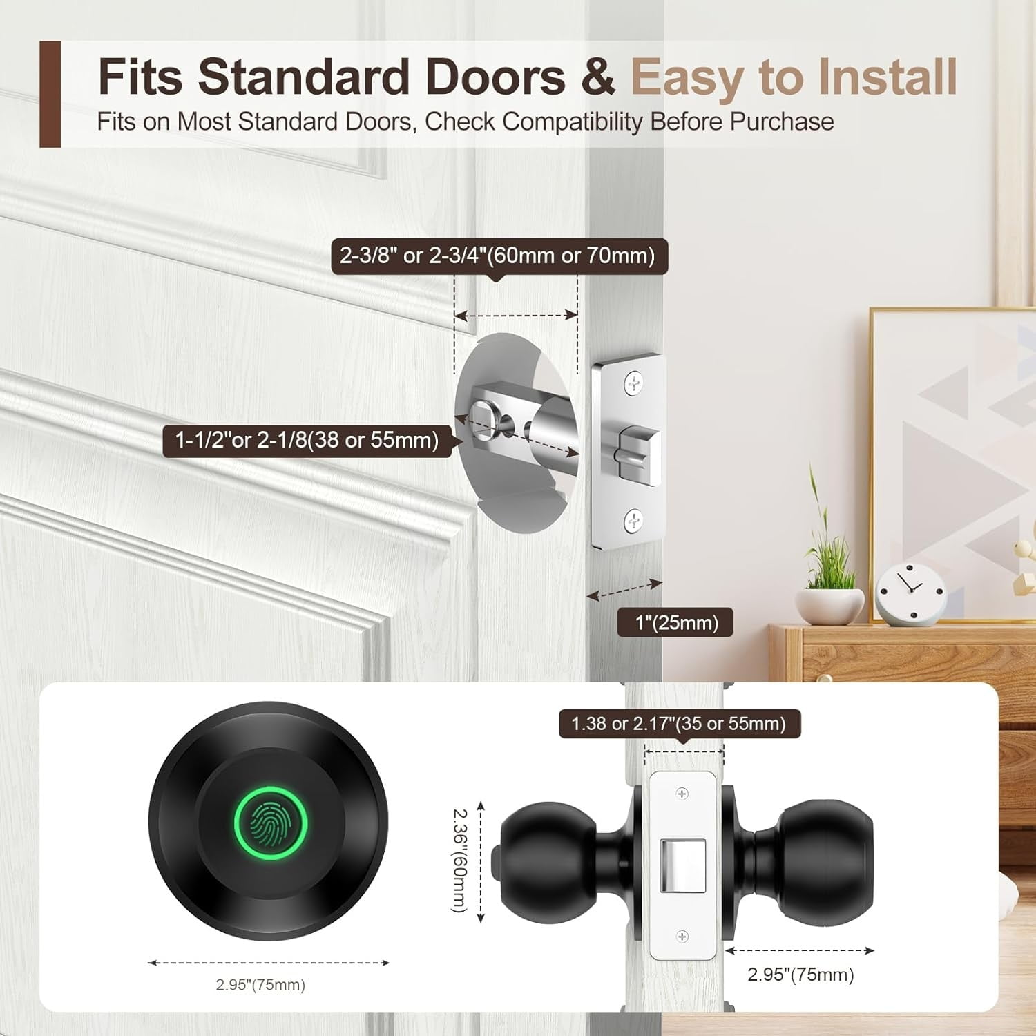 Smart Door Lock, Fingerprint Door Lock Knob with App Control, Suitable for Home, Cloakroom, Offices, Hotels (K10) - Image 3